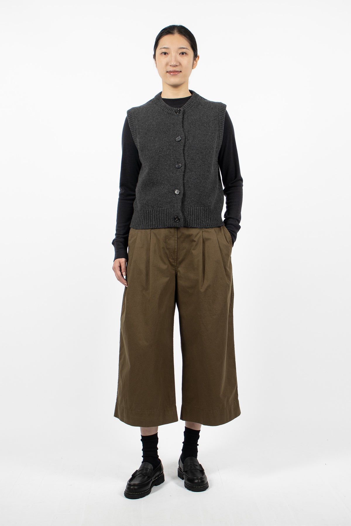 Pleated Culottes Khaki