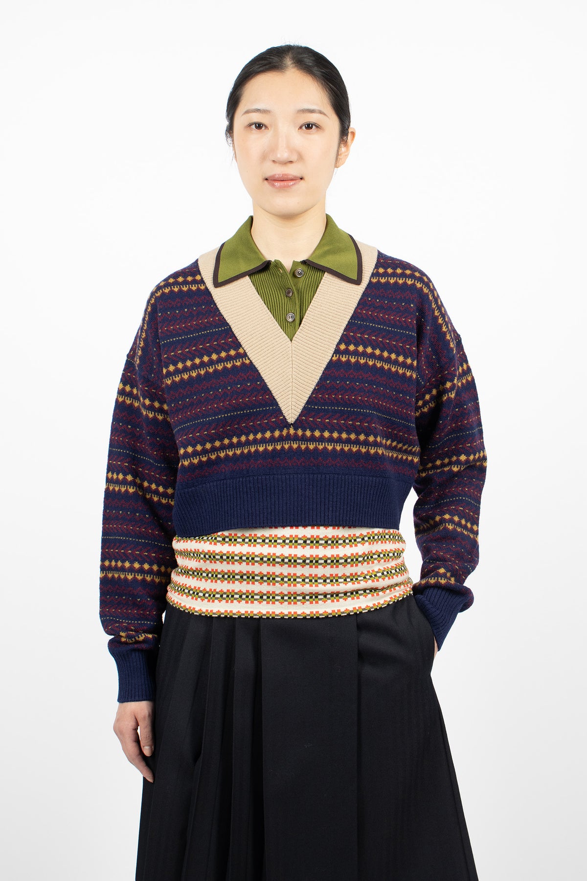 Boxy Layered Wool Sweater Navy