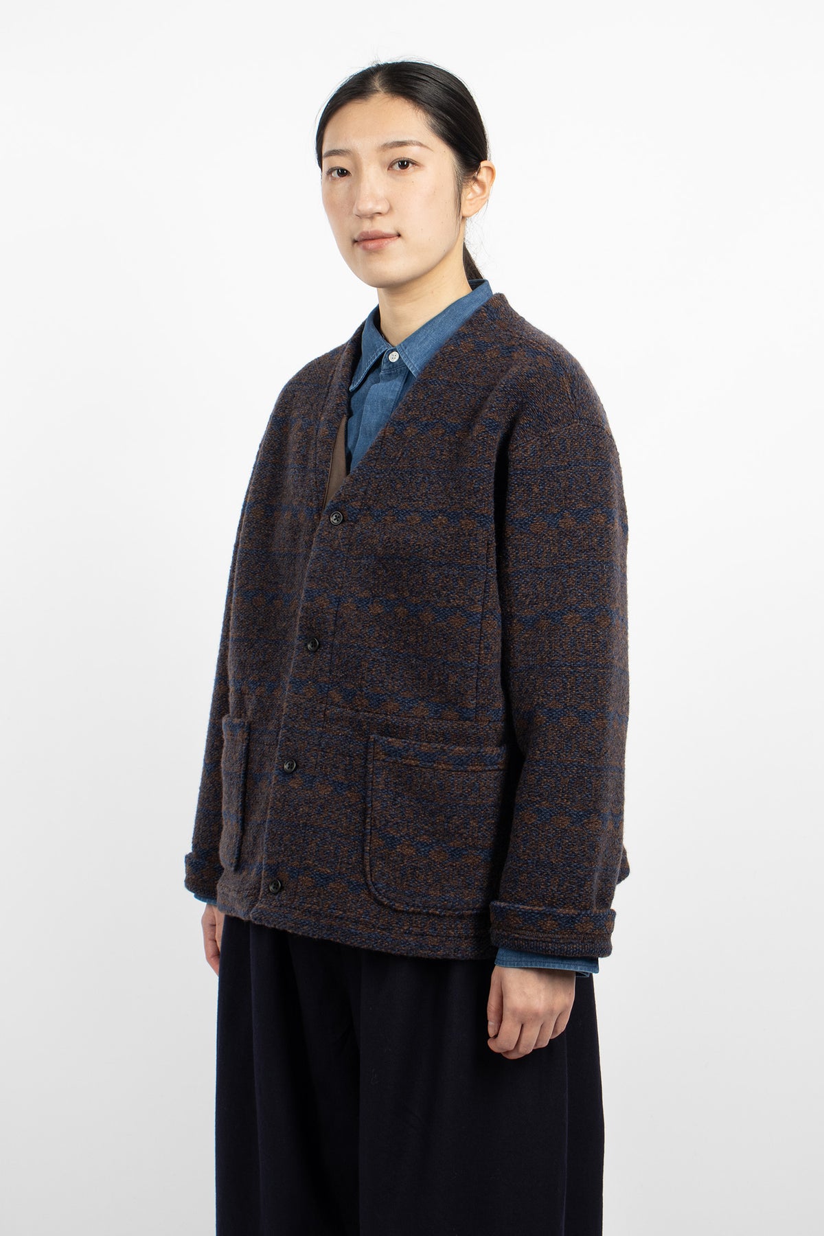 Knit Cardigan Brown/Navy