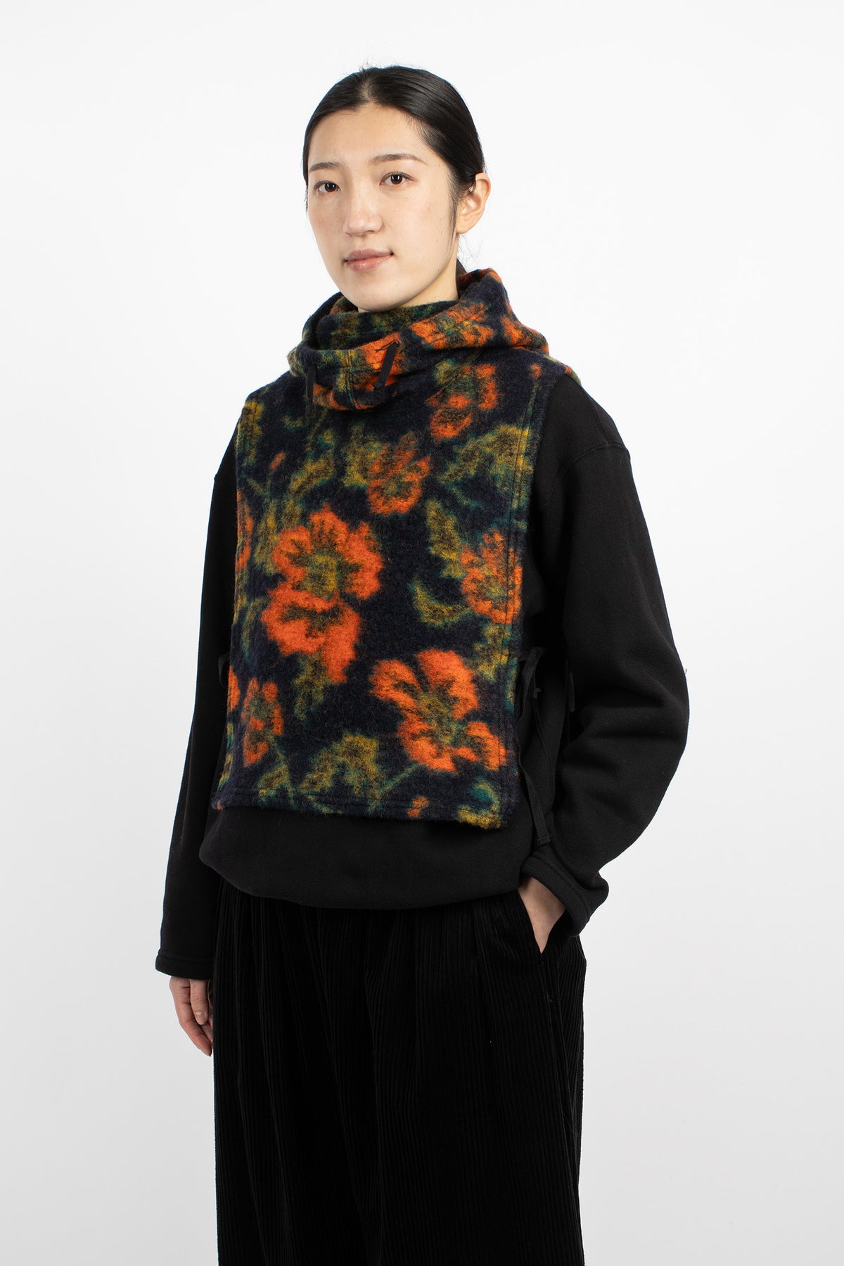 Hooded Interliner Navy/Orange Floral Jacquard