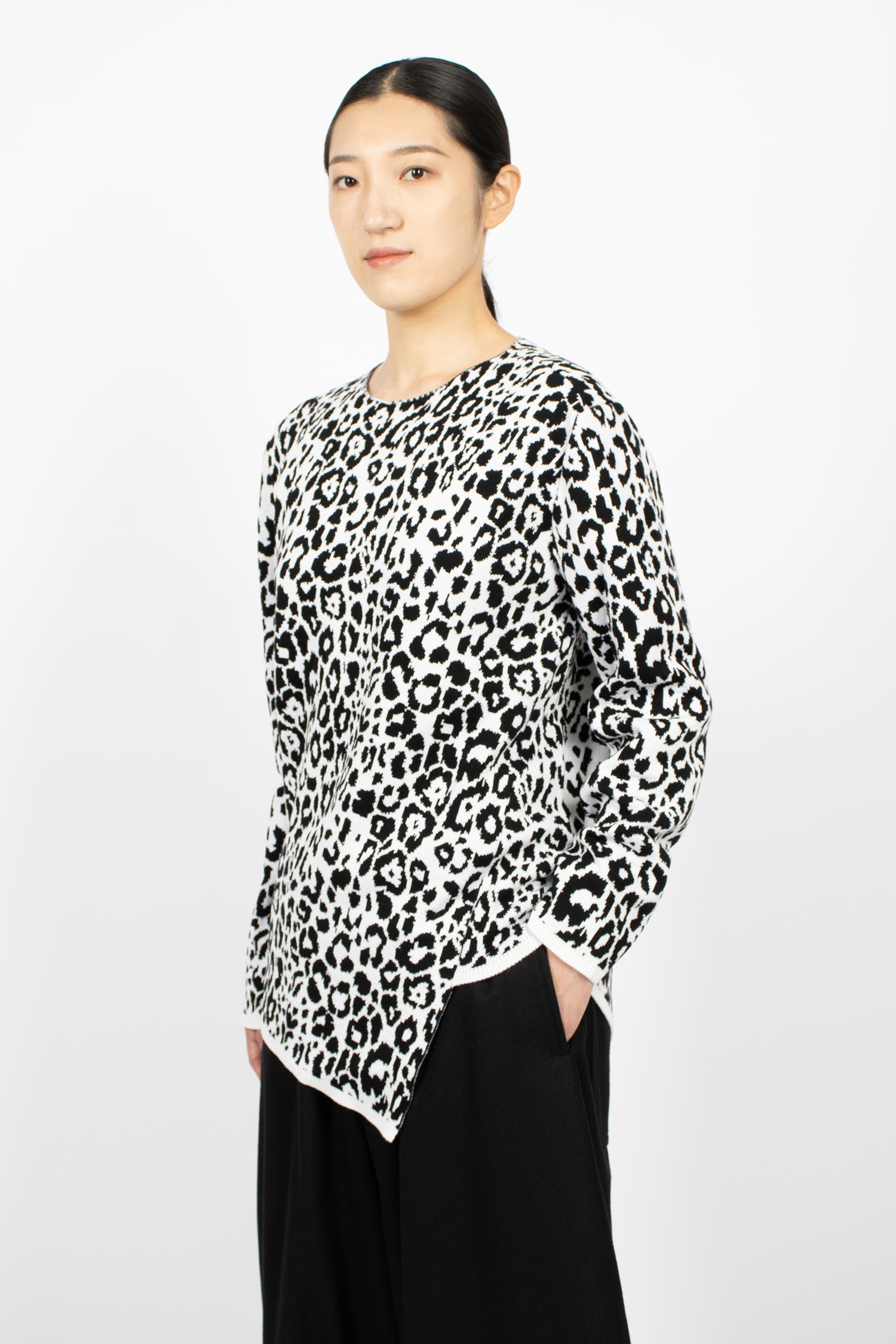 Leopard Knit Sweater White/Black