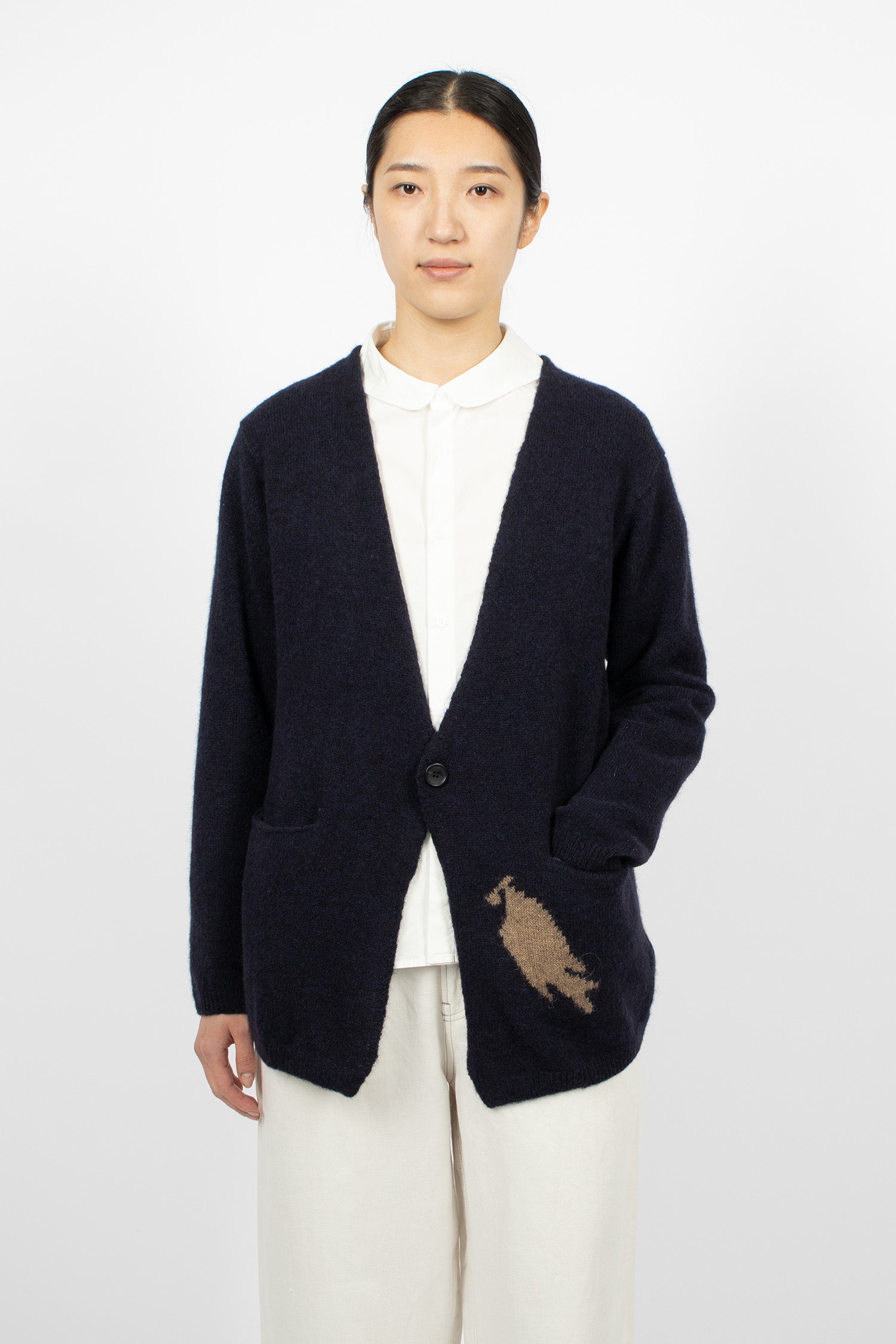 Alpaca Wool Pocket Cardigan Navy