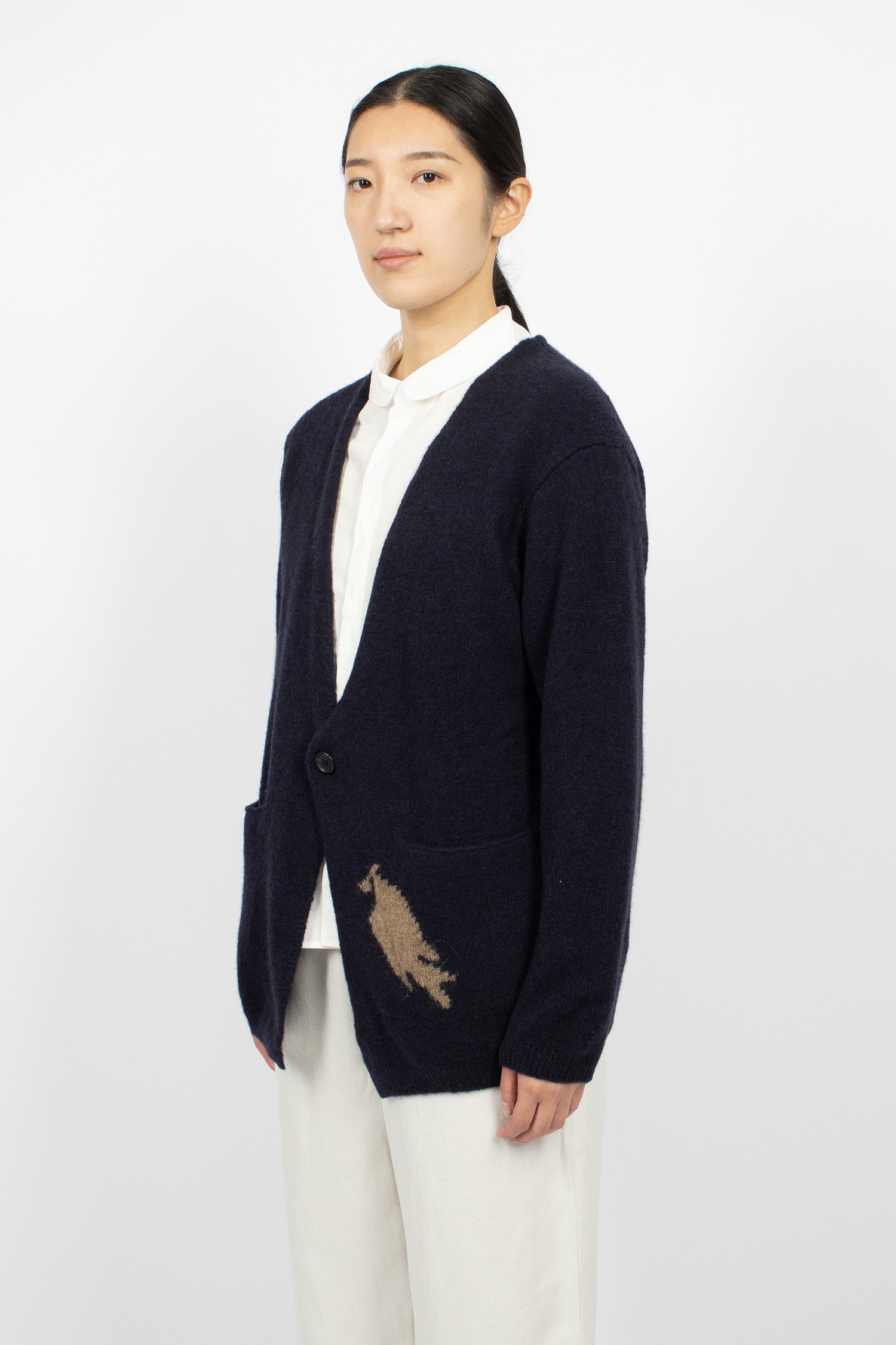 Alpaca Wool Pocket Cardigan Navy