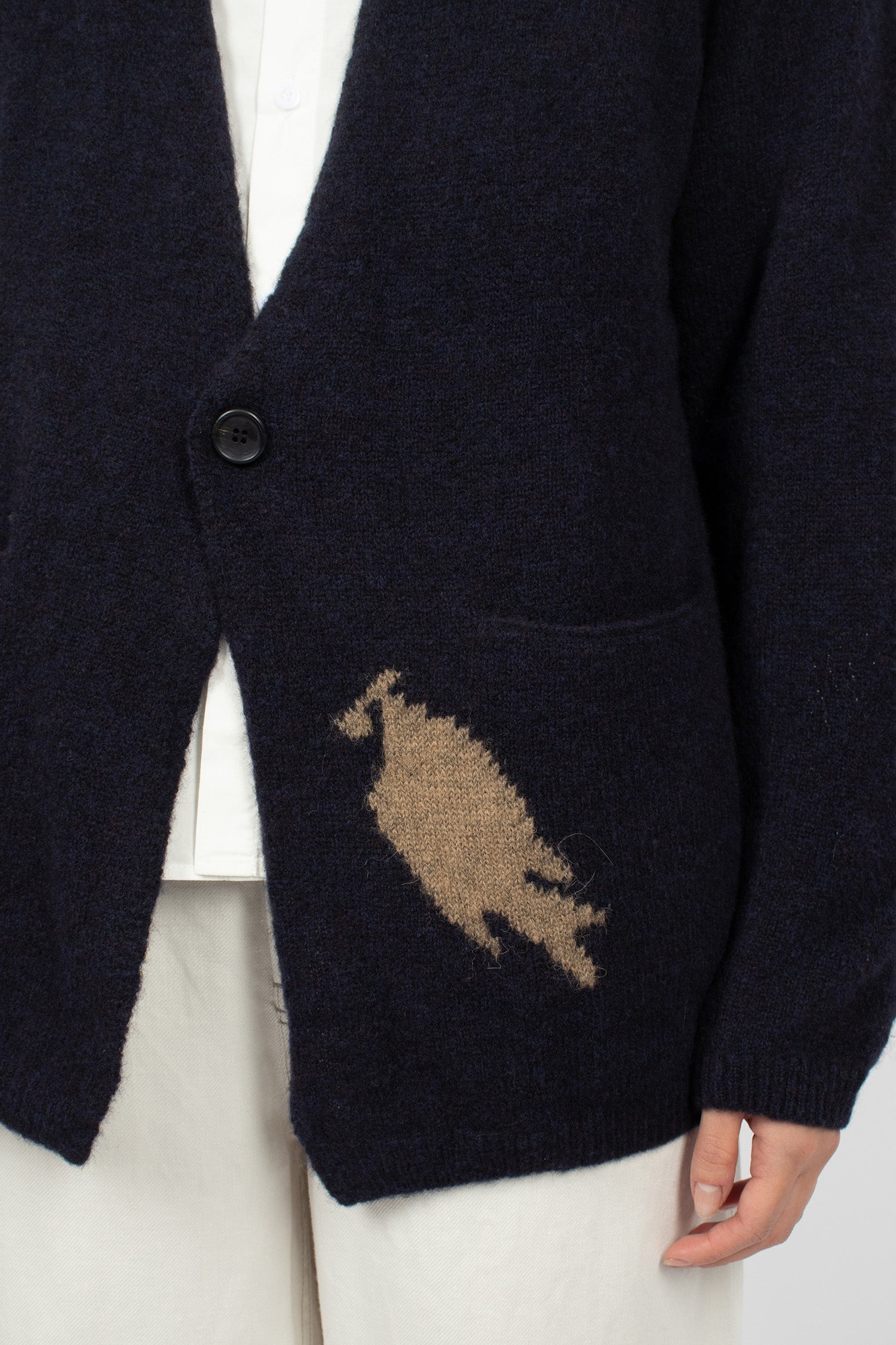 Alpaca Wool Pocket Cardigan Navy