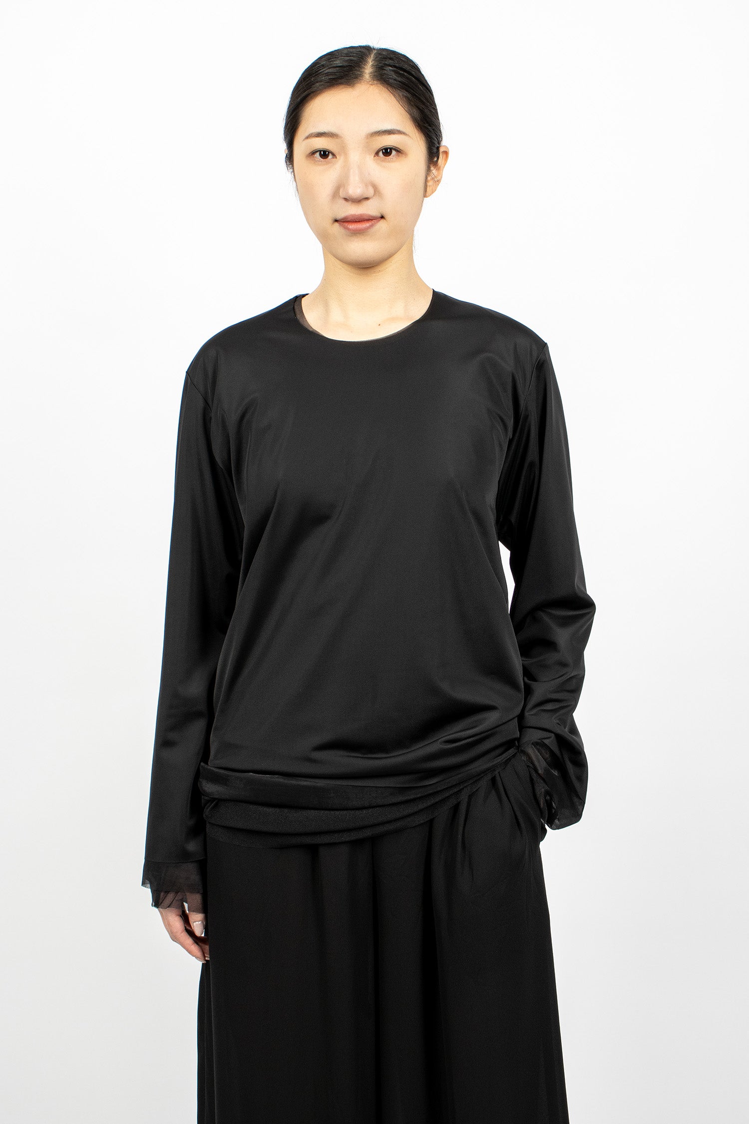 Contrast Layered LS T-Shirt Black