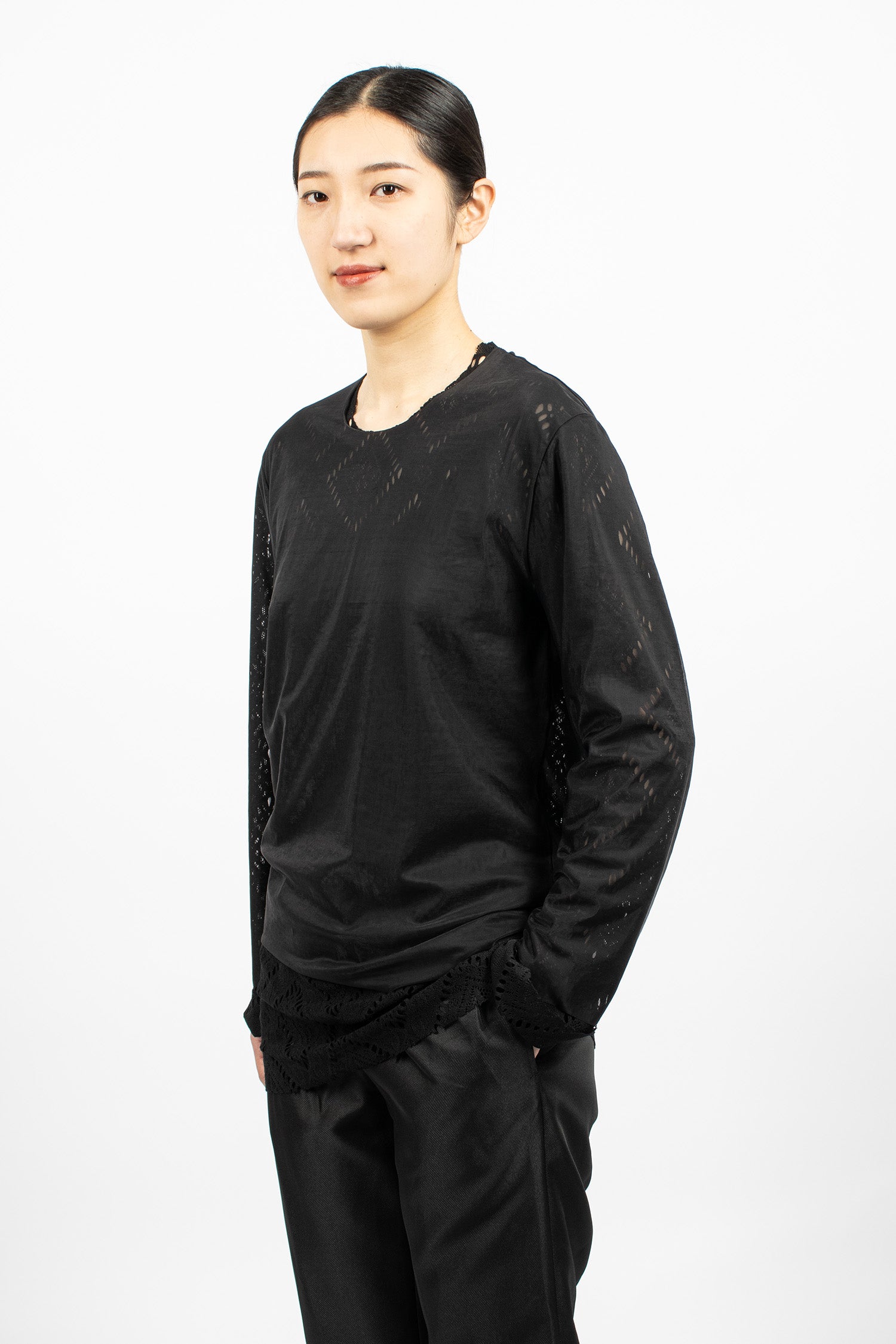Lace Layered LS T-Shirt Black