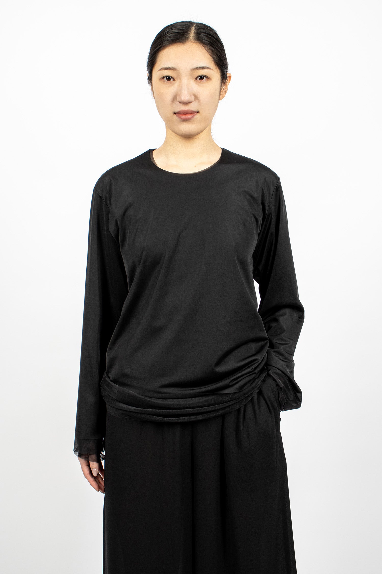 Contrast Layered LS T-Shirt Black