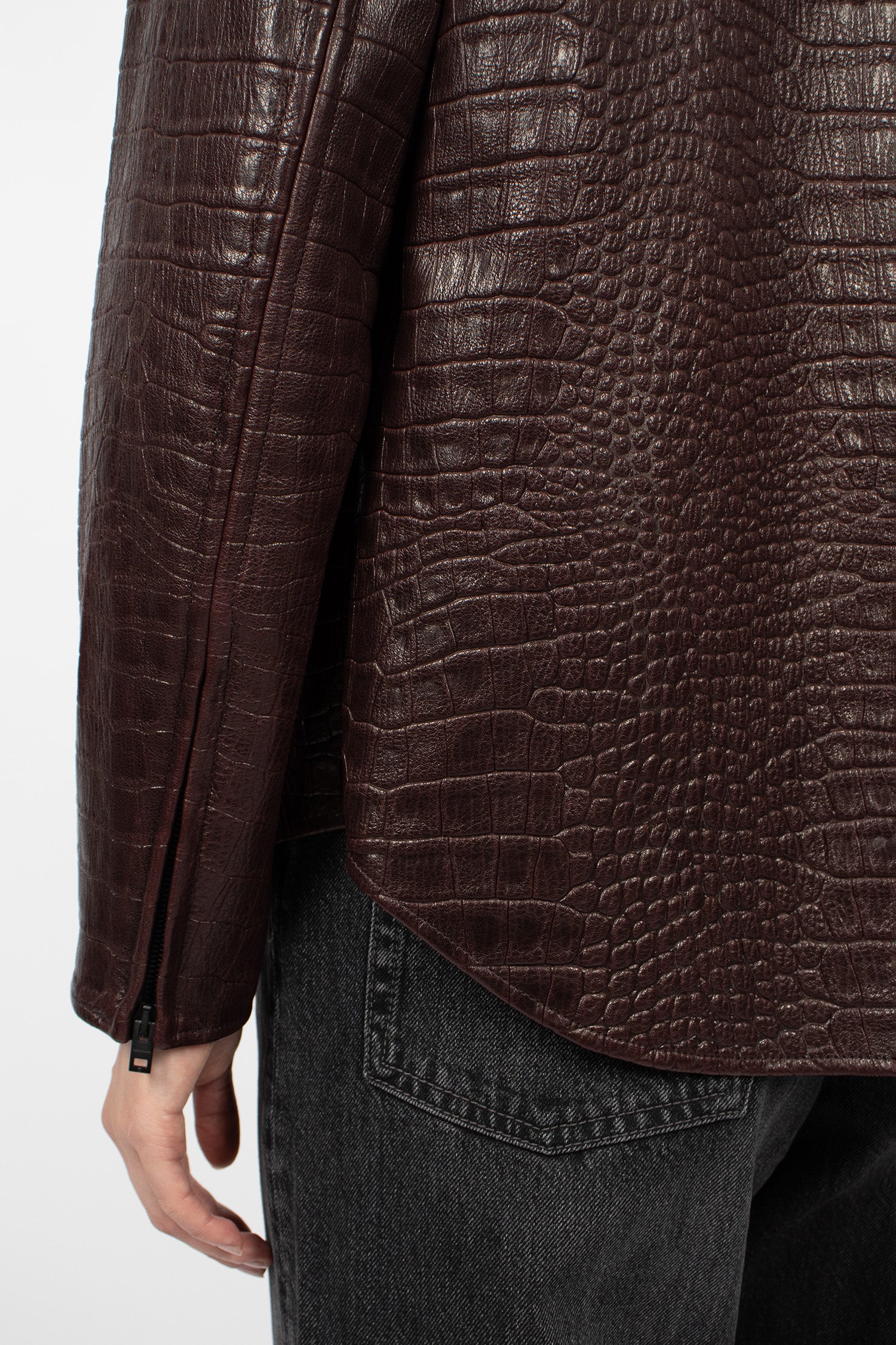 Leather Shirt Jacket Burgundy