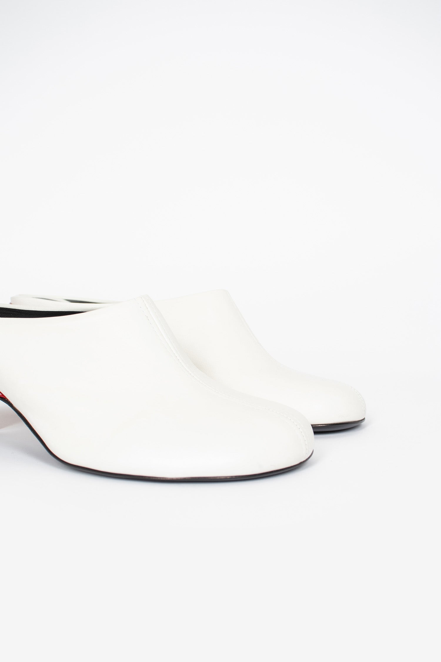 Leather Heeled Mules White