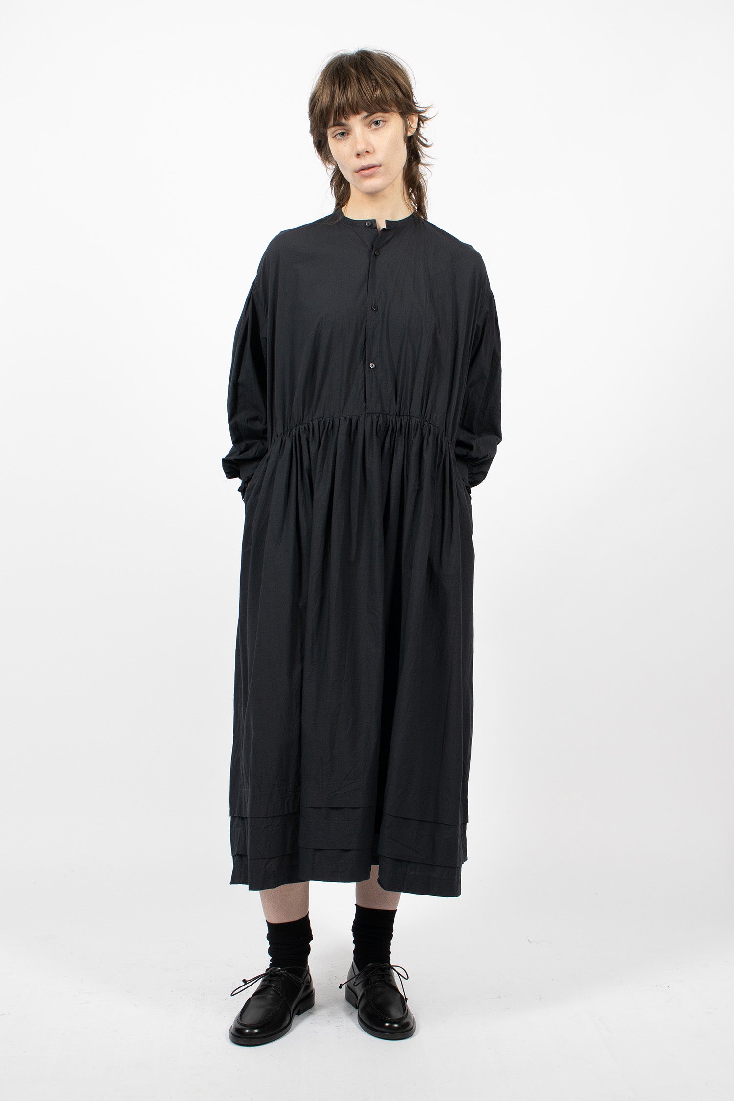 Classic Gathered Dress Black Navy