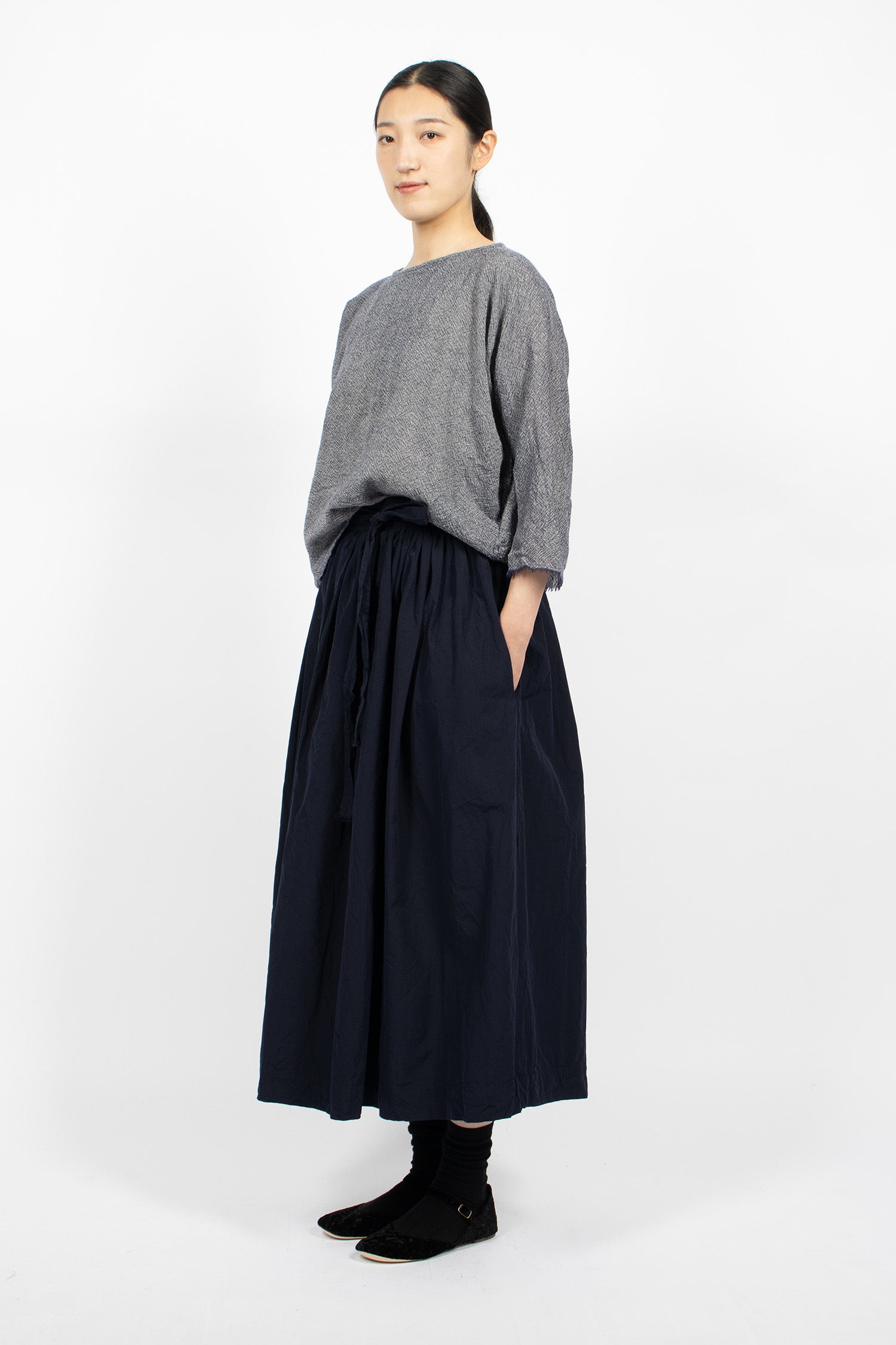 Washed Ribbon Skirt Dark Blue