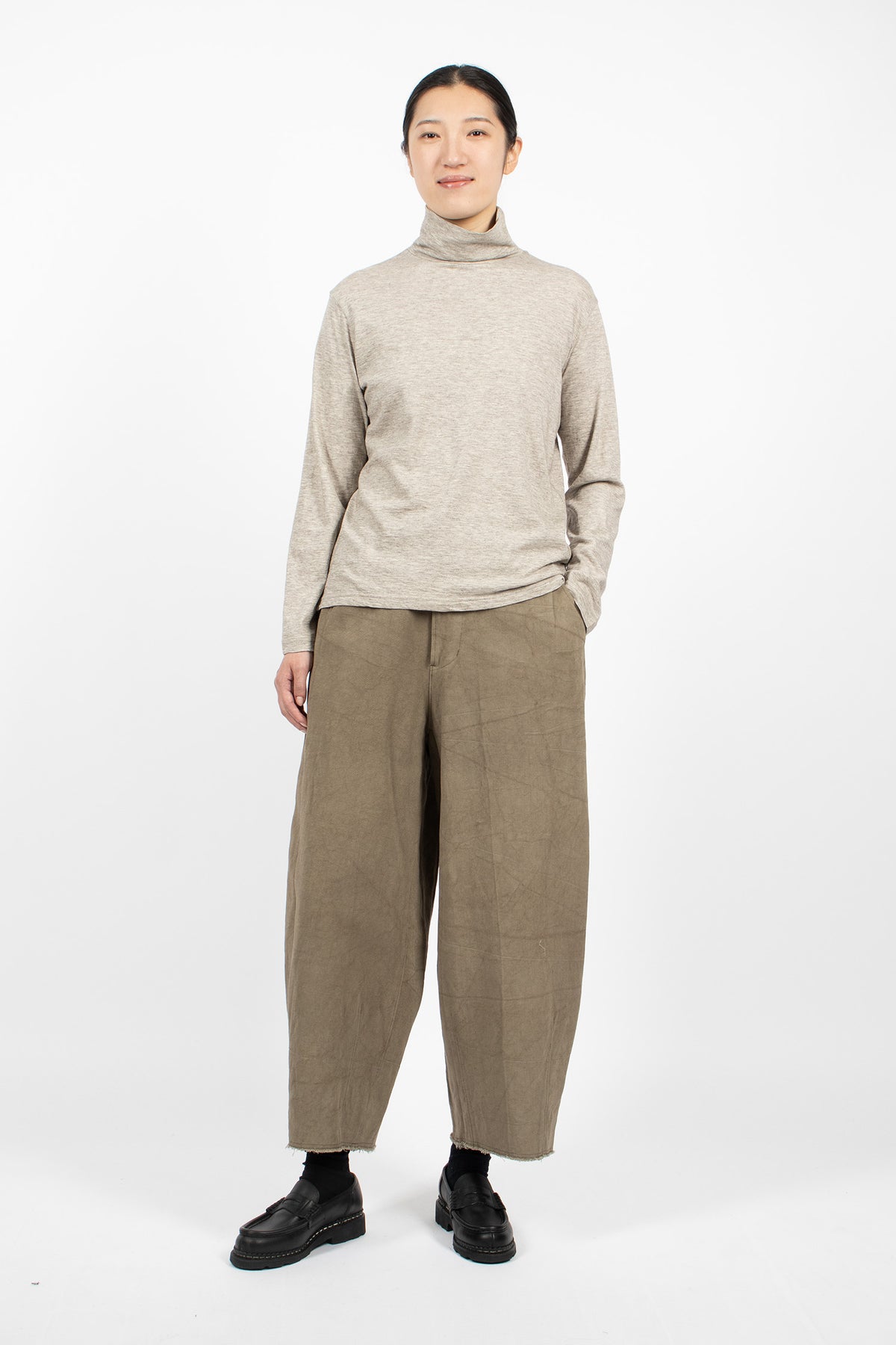 Wide Leg Linen Blend Twill Pants Olive