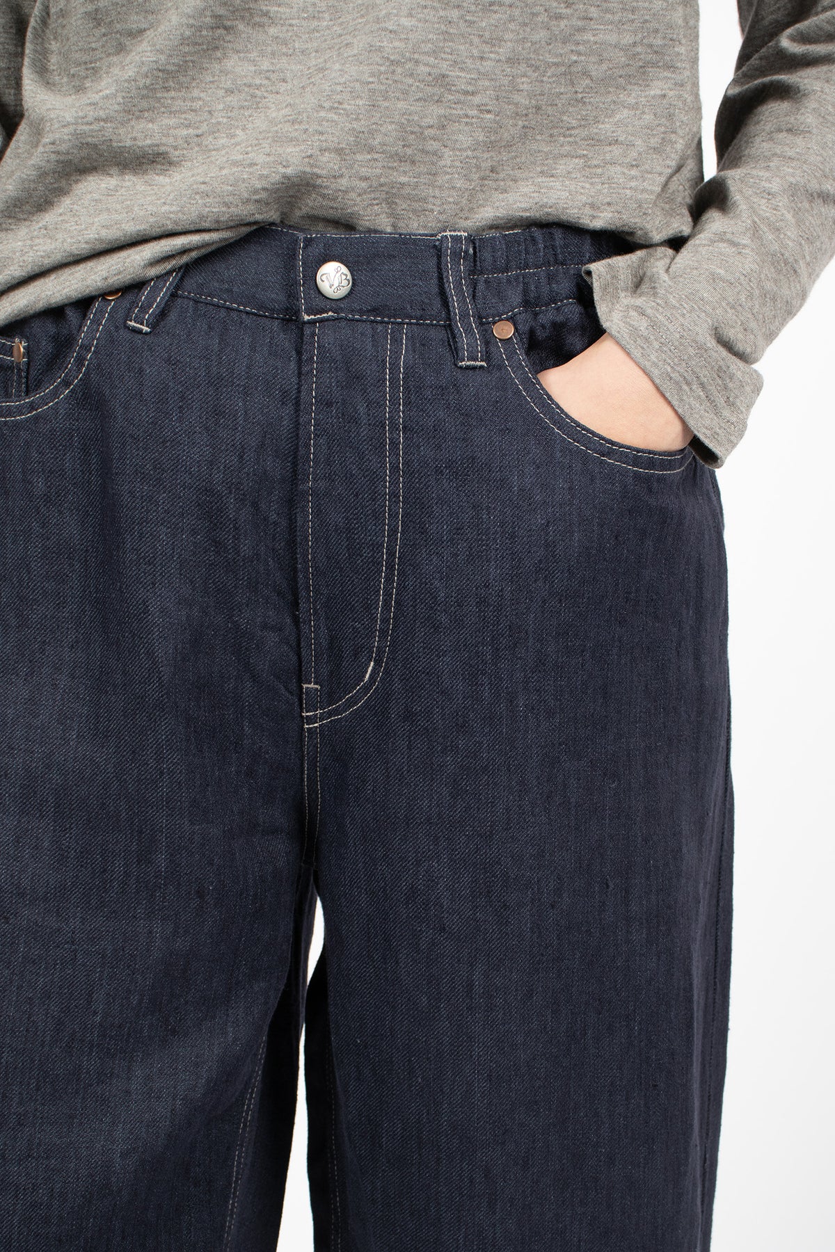 Linen Denim Tapered Pants Navy