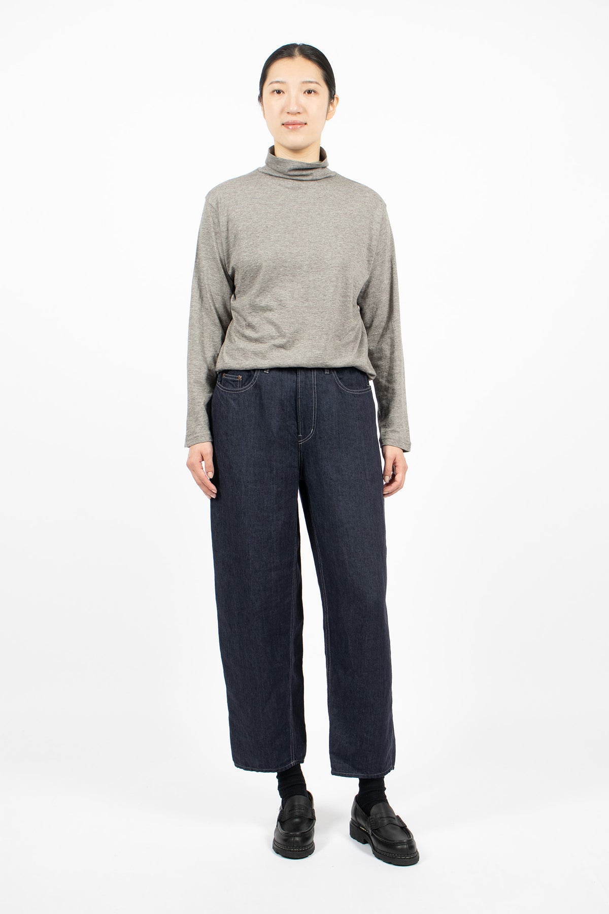 Linen Denim Tapered Pants Navy
