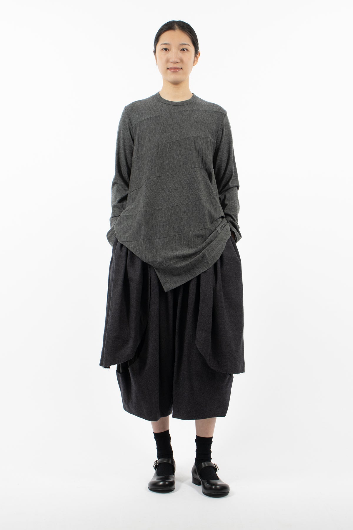Diagonal Seam L/S Wool T-Shirt Medium Grey