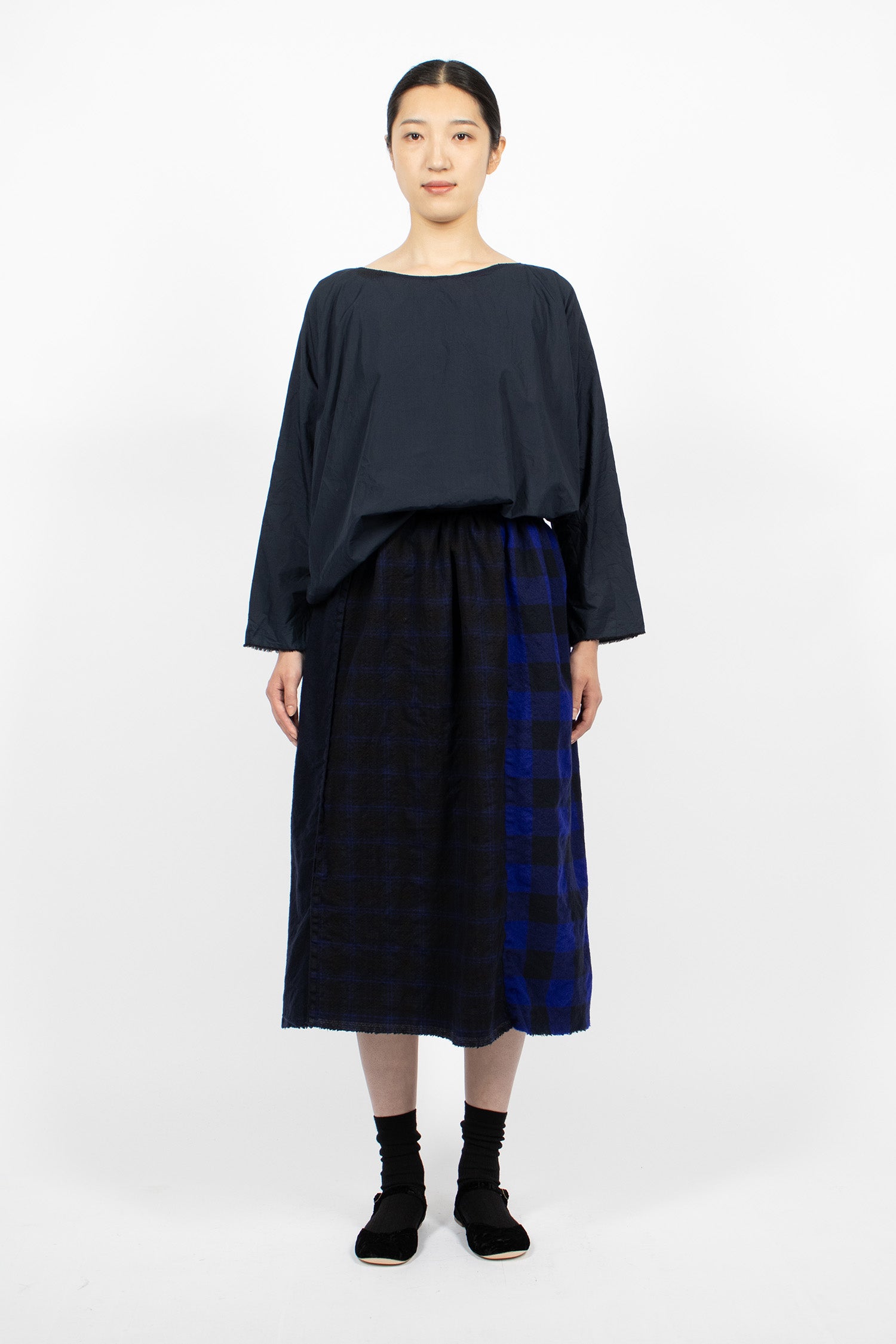 Drawstring Patch Skirt Black Blue Mix