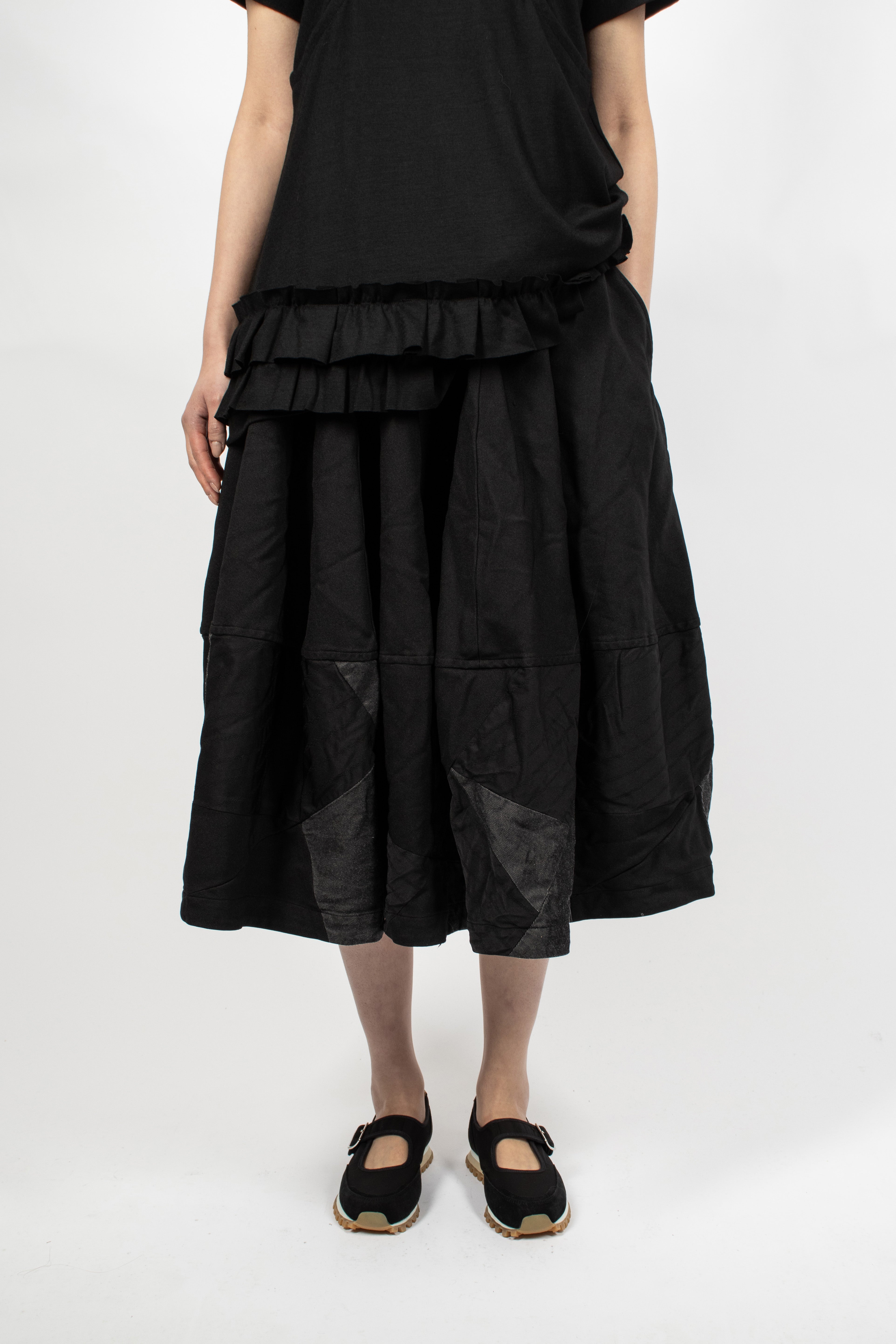 Patchwork Balloon Skirt Black Twill