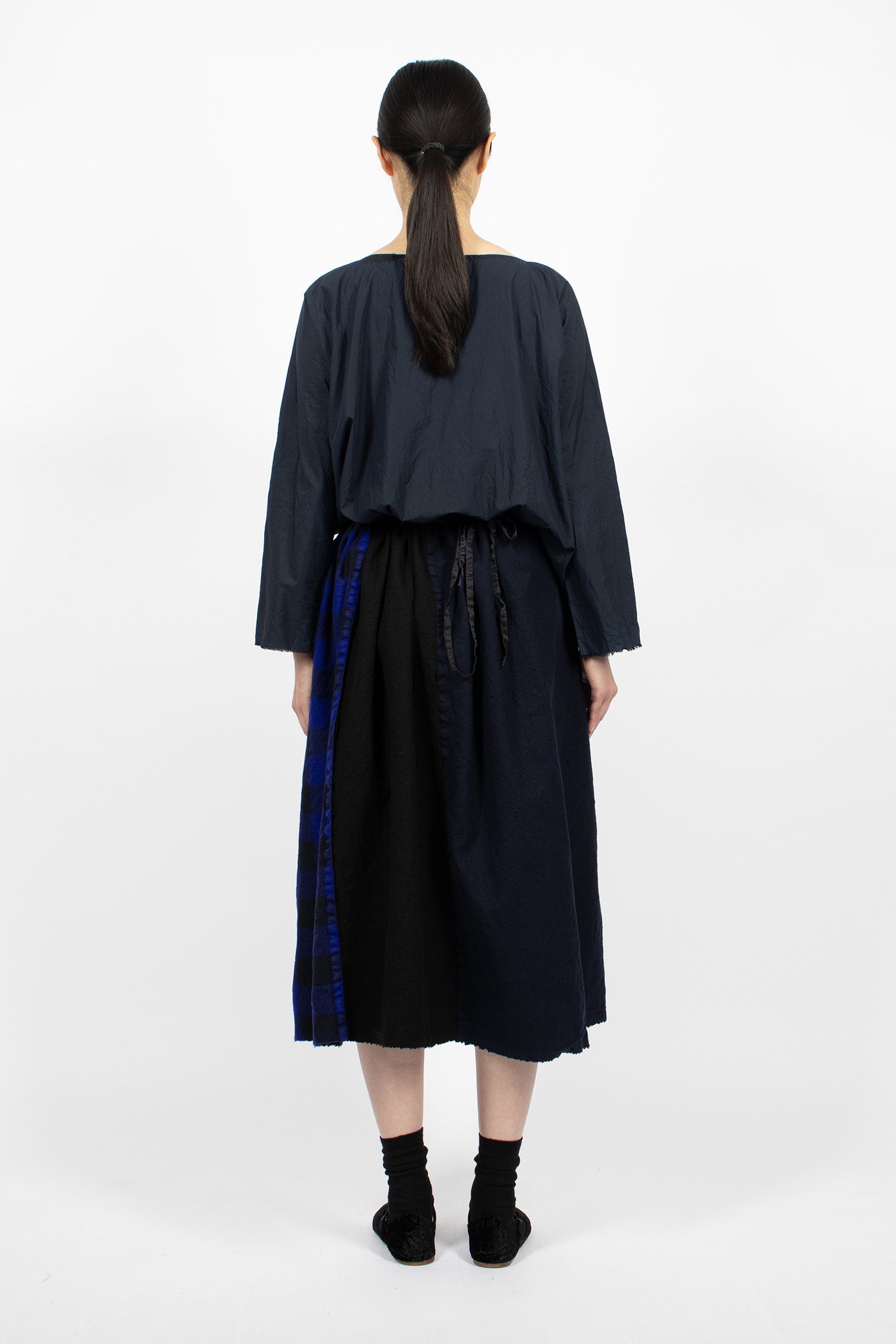 Drawstring Patch Skirt Black Blue Mix