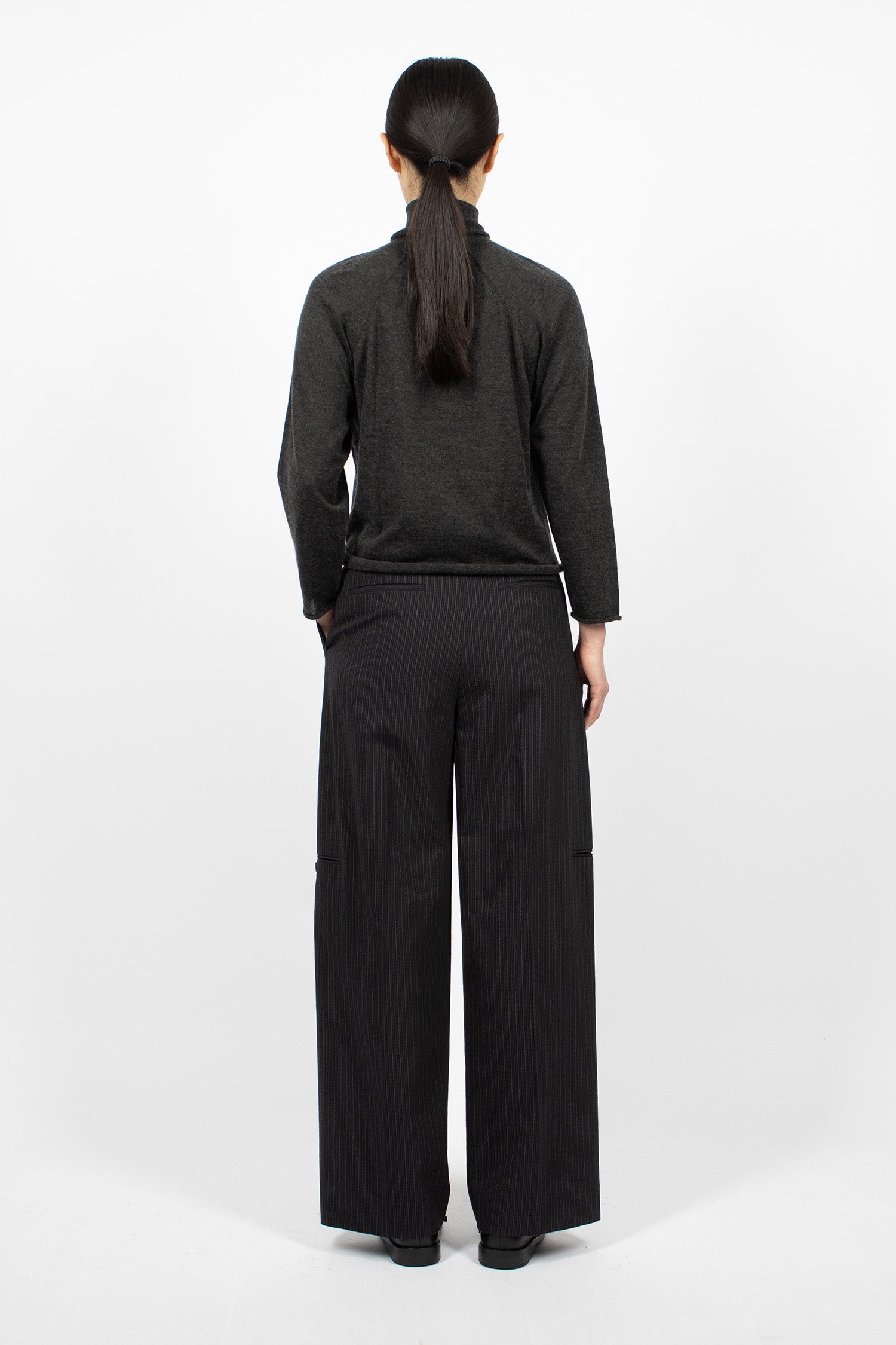 Pinstripe Tailored Trousers Black