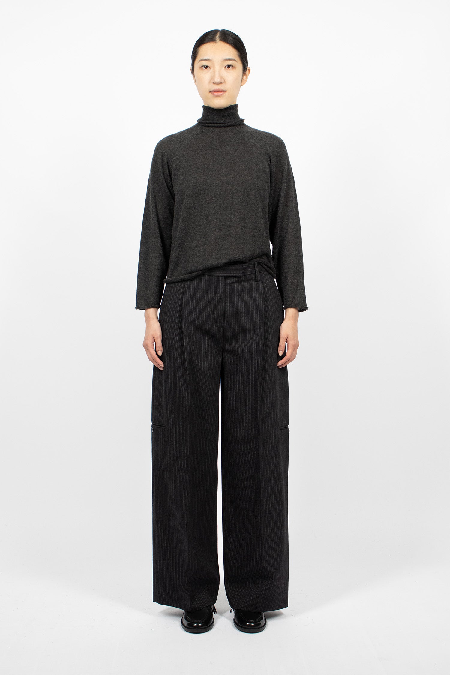 Pinstripe Tailored Trousers Black
