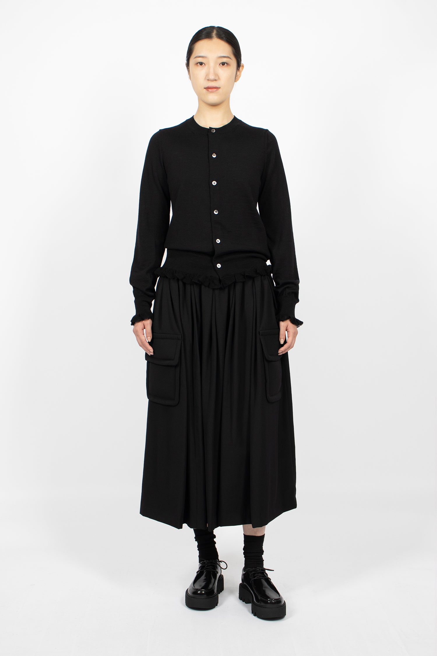Padded Pocket Pleated Skirt Black
