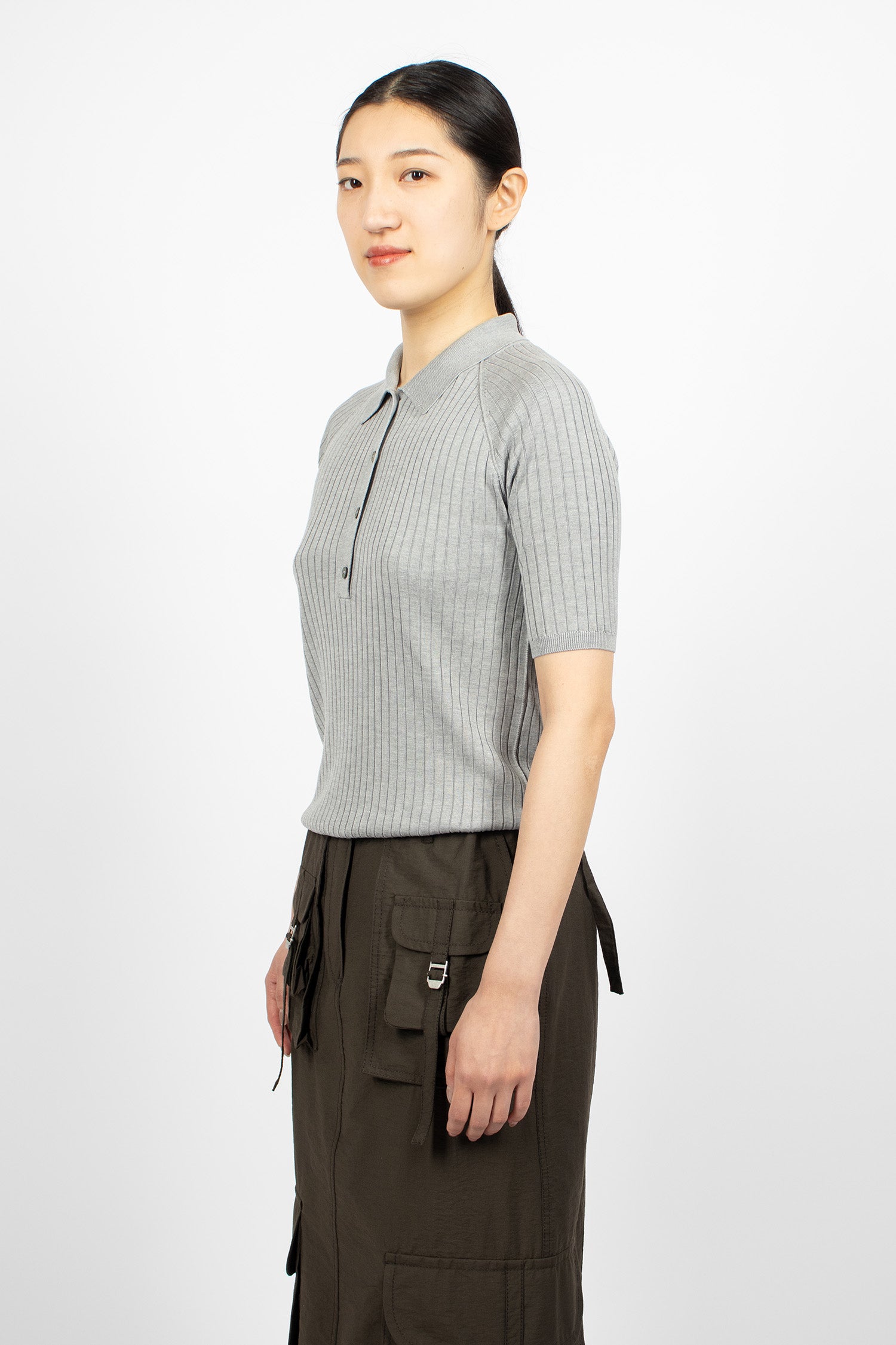 Polo Silk Knit T-Shirt Grey