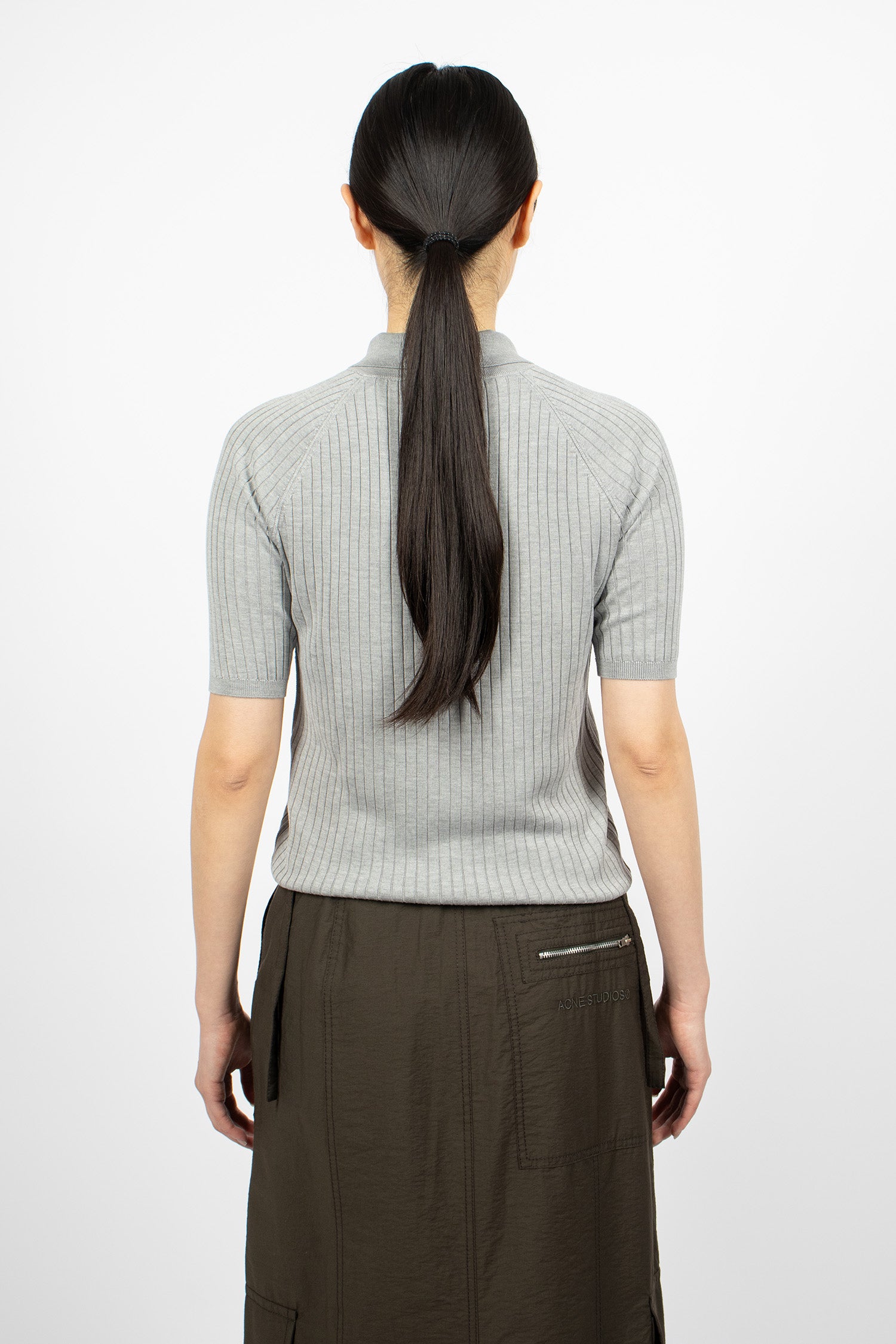 Polo Silk Knit T-Shirt Grey