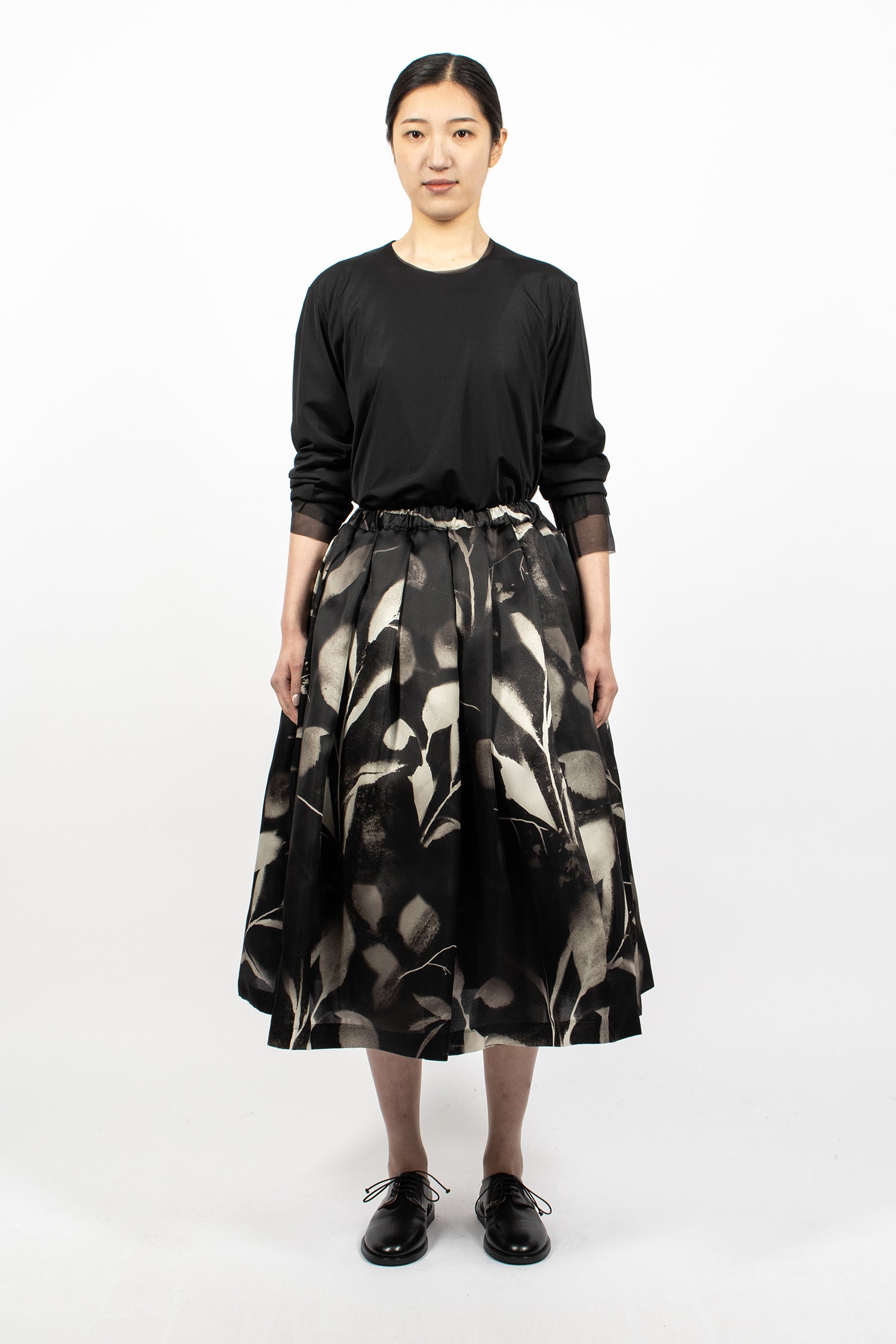 Layered Silk Twill Skirt Black/Off-White