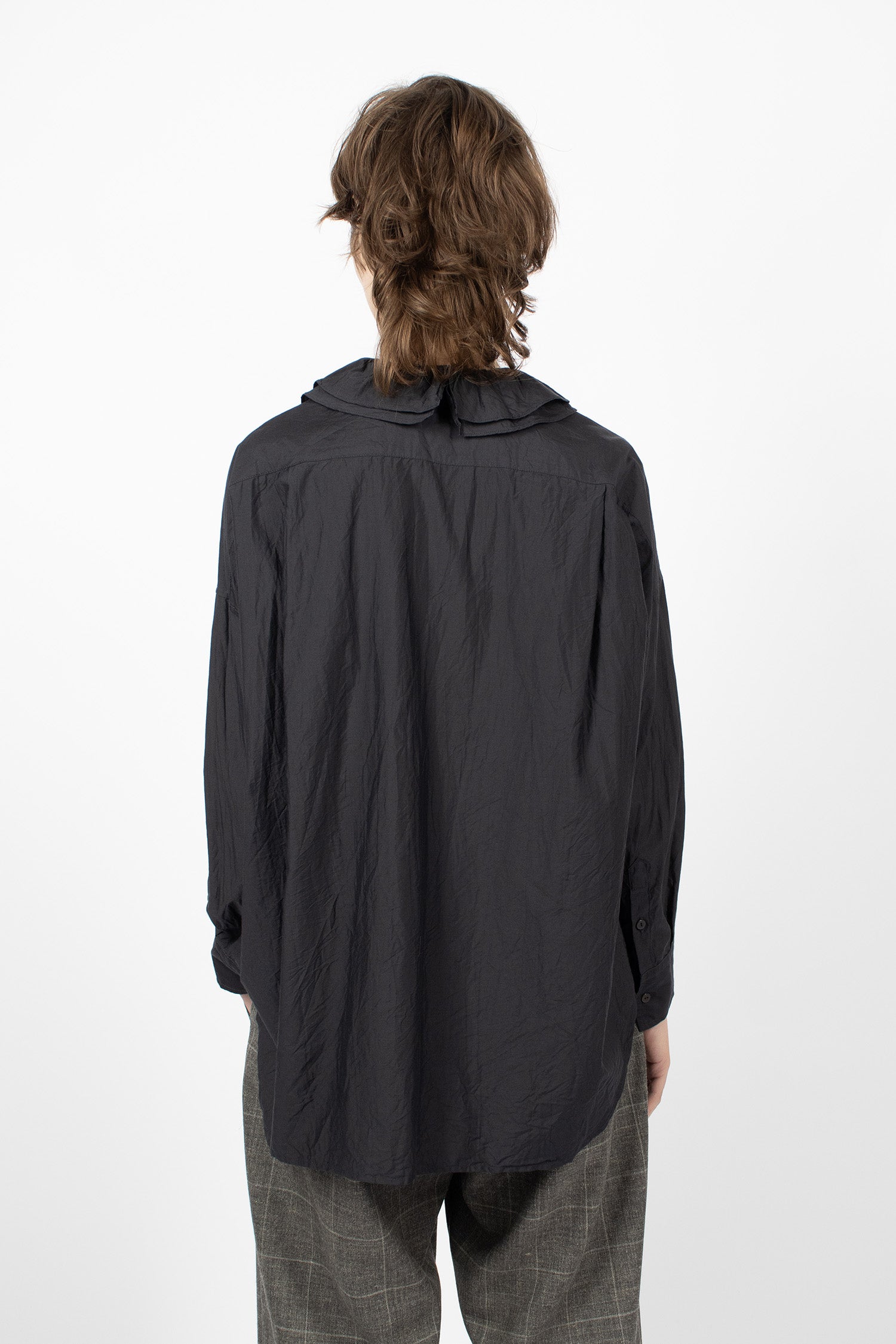 Ruffle Collar Baggy Shirt Black Navy