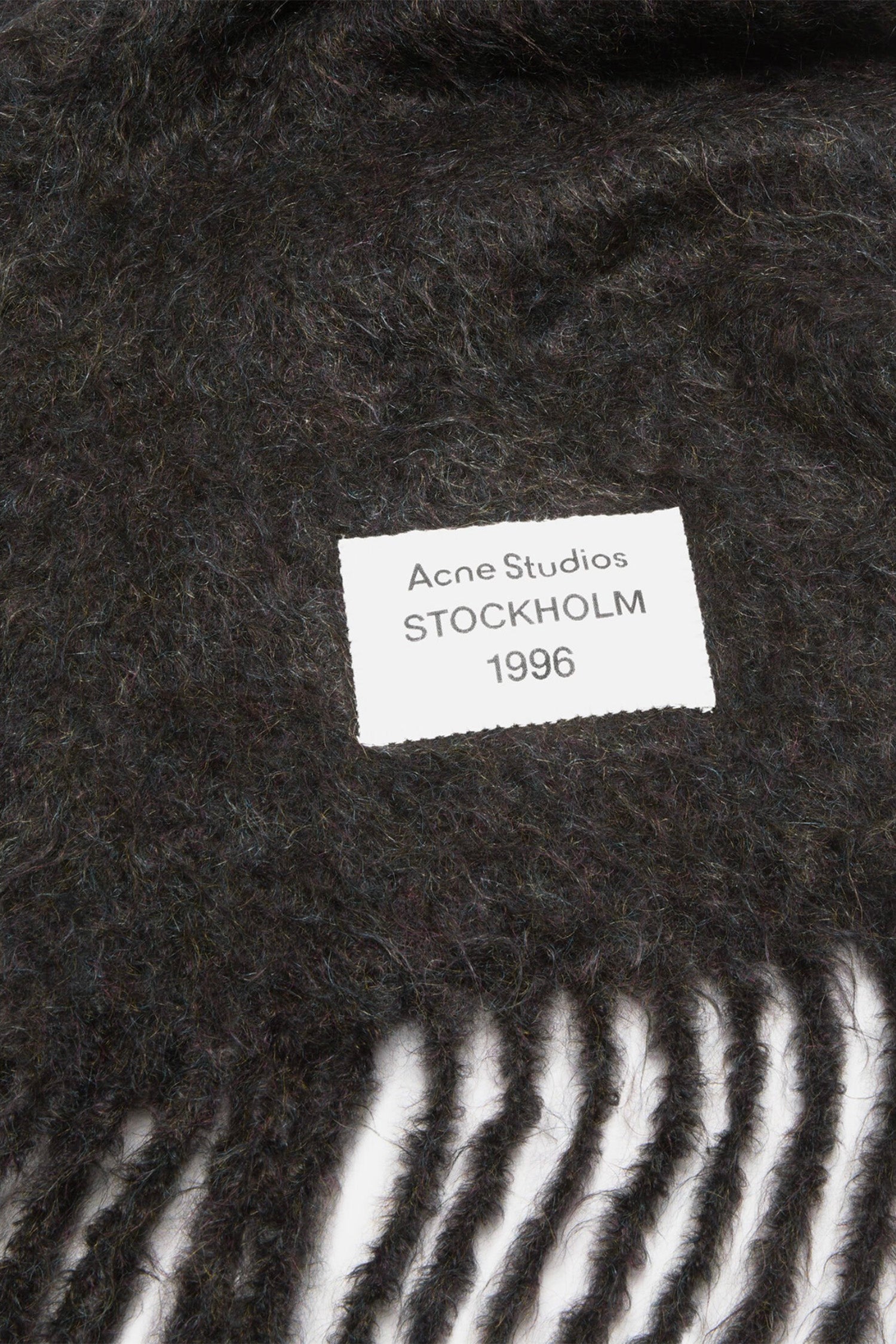 Mohair Fringed Logo Label Scarf Black Melange