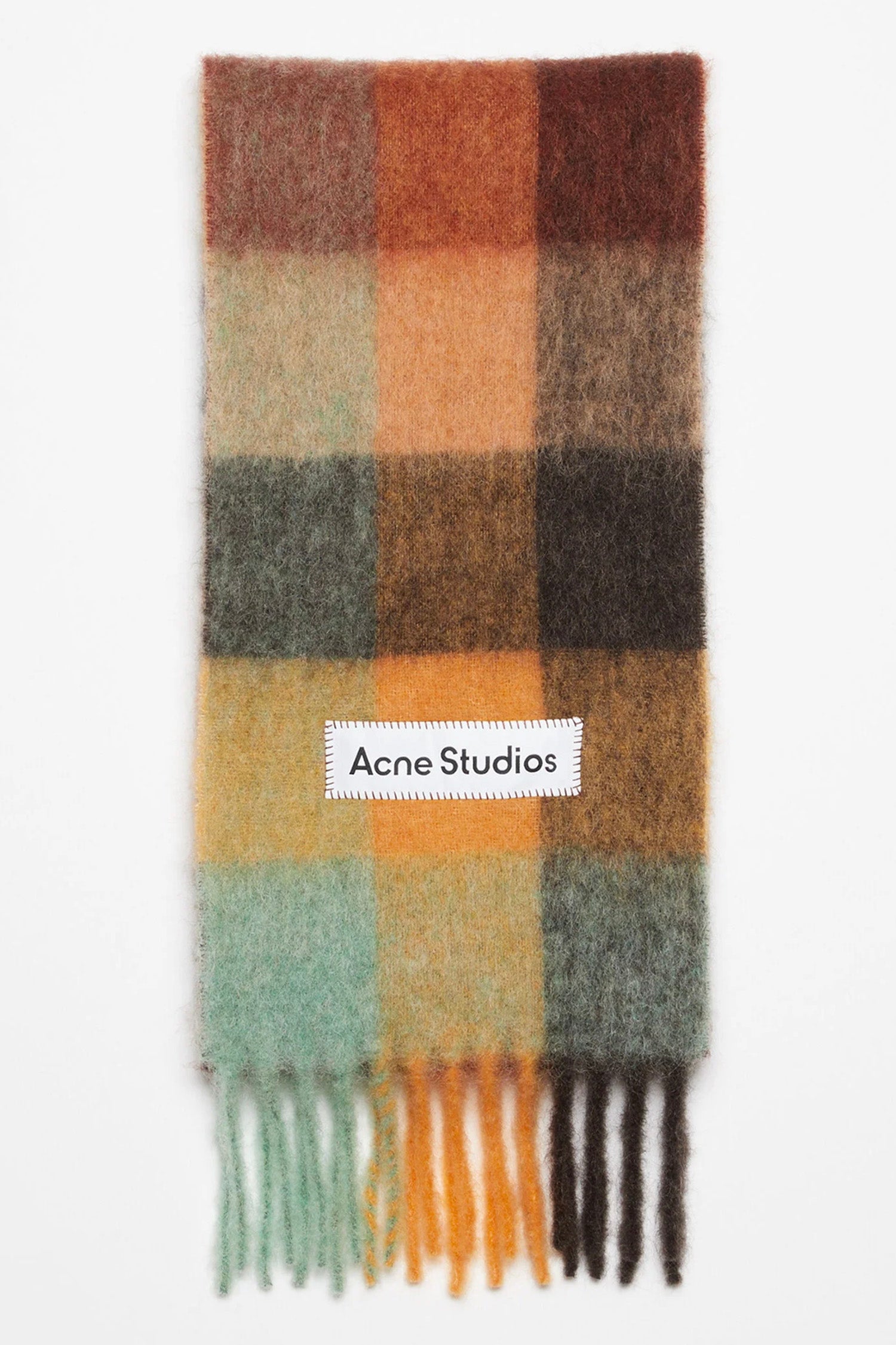 Checked Mohair Scarf Chestnut brown/yellow/green