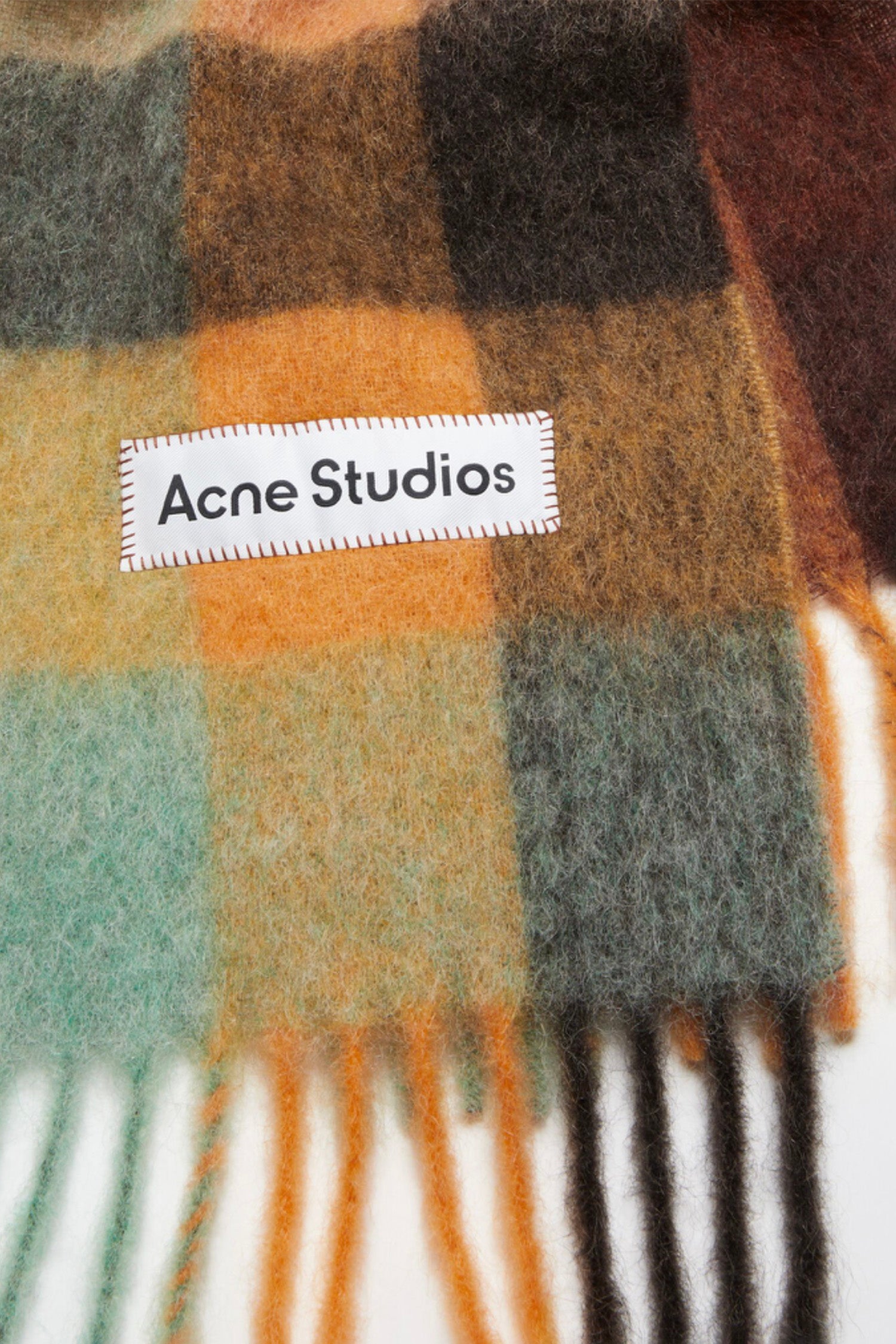 Checked Mohair Scarf Chestnut brown/yellow/green