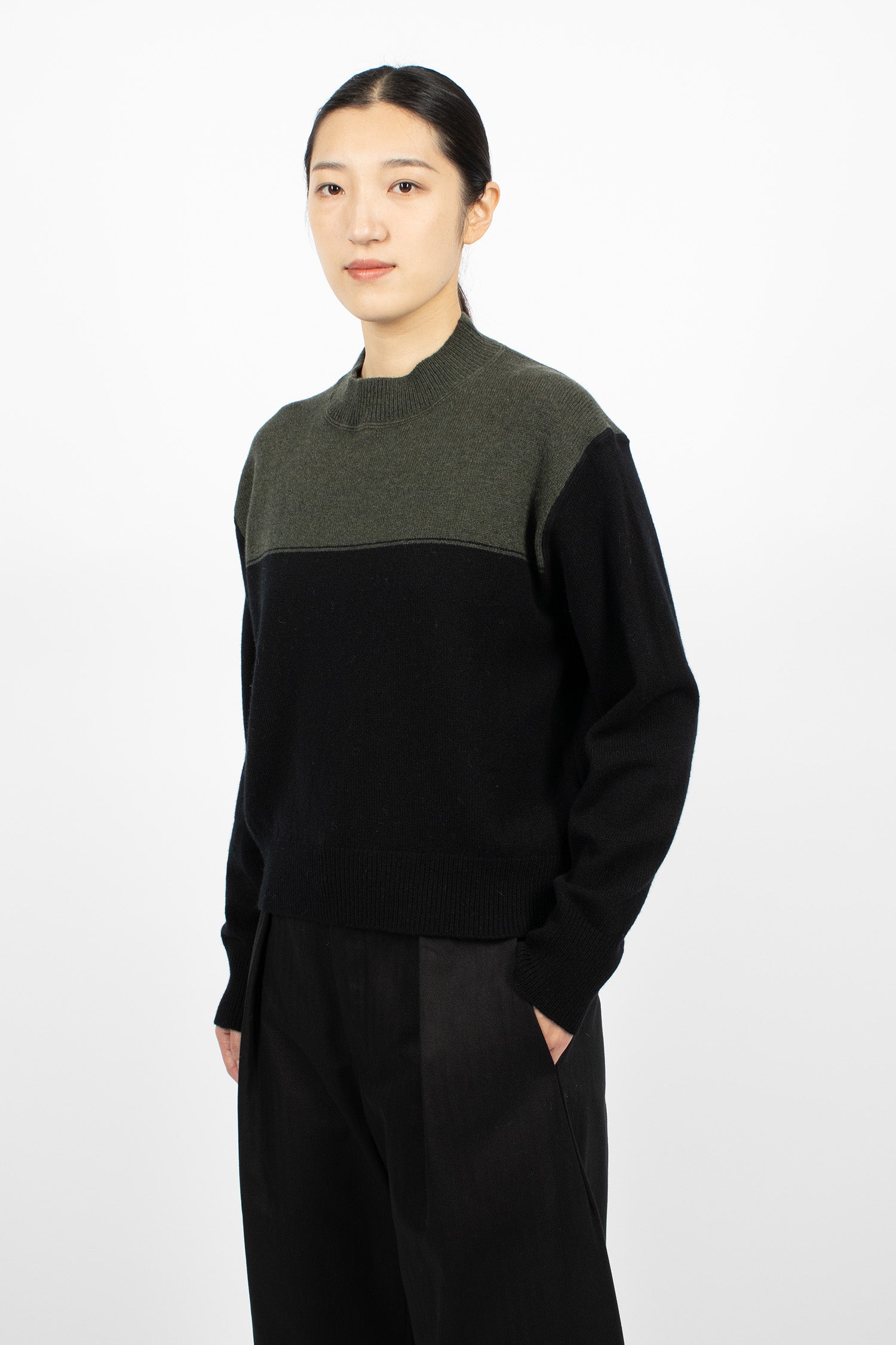 Colour Block Jumper Seaweed/Black