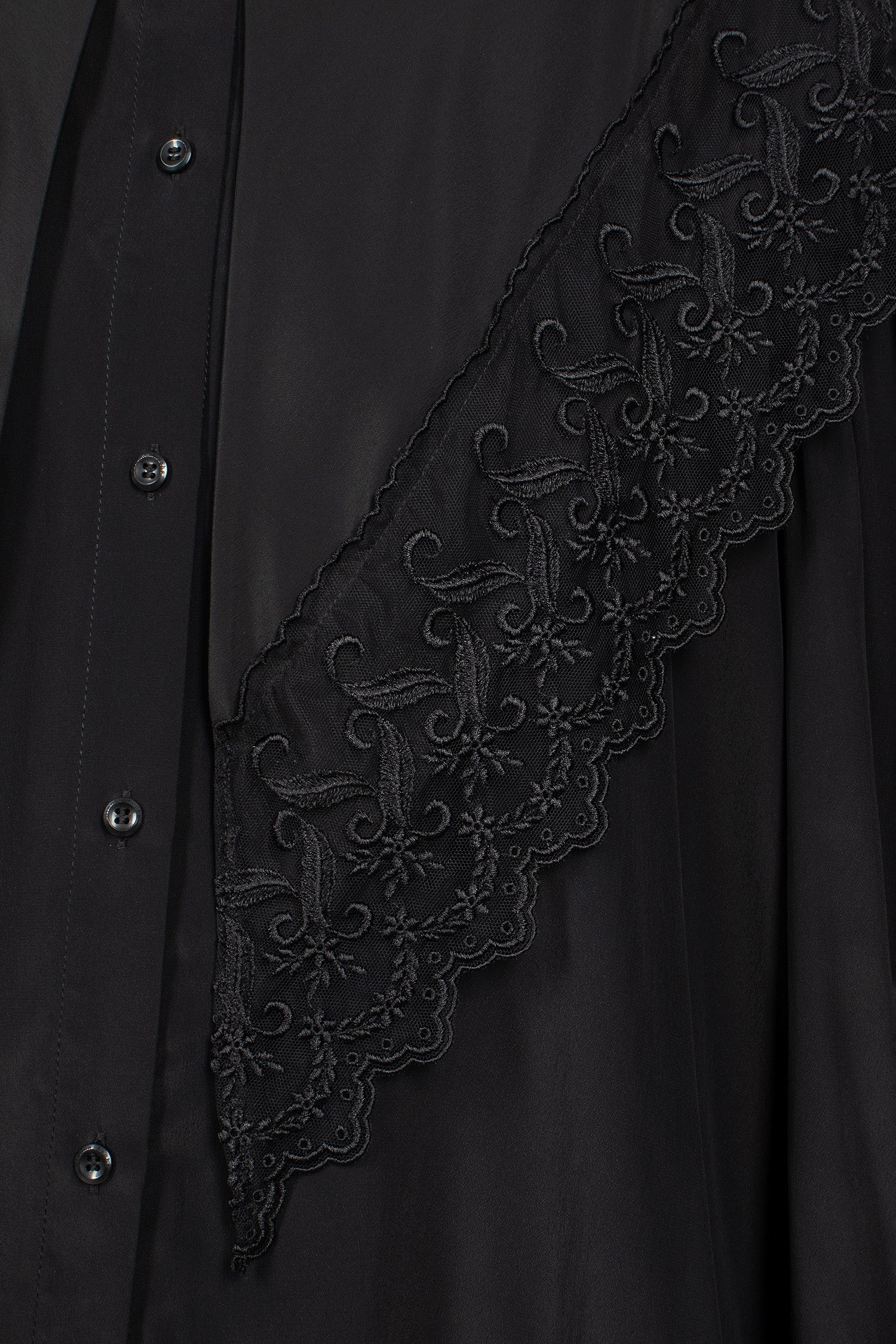 Pointed Collar Lace Trim Shirt Black