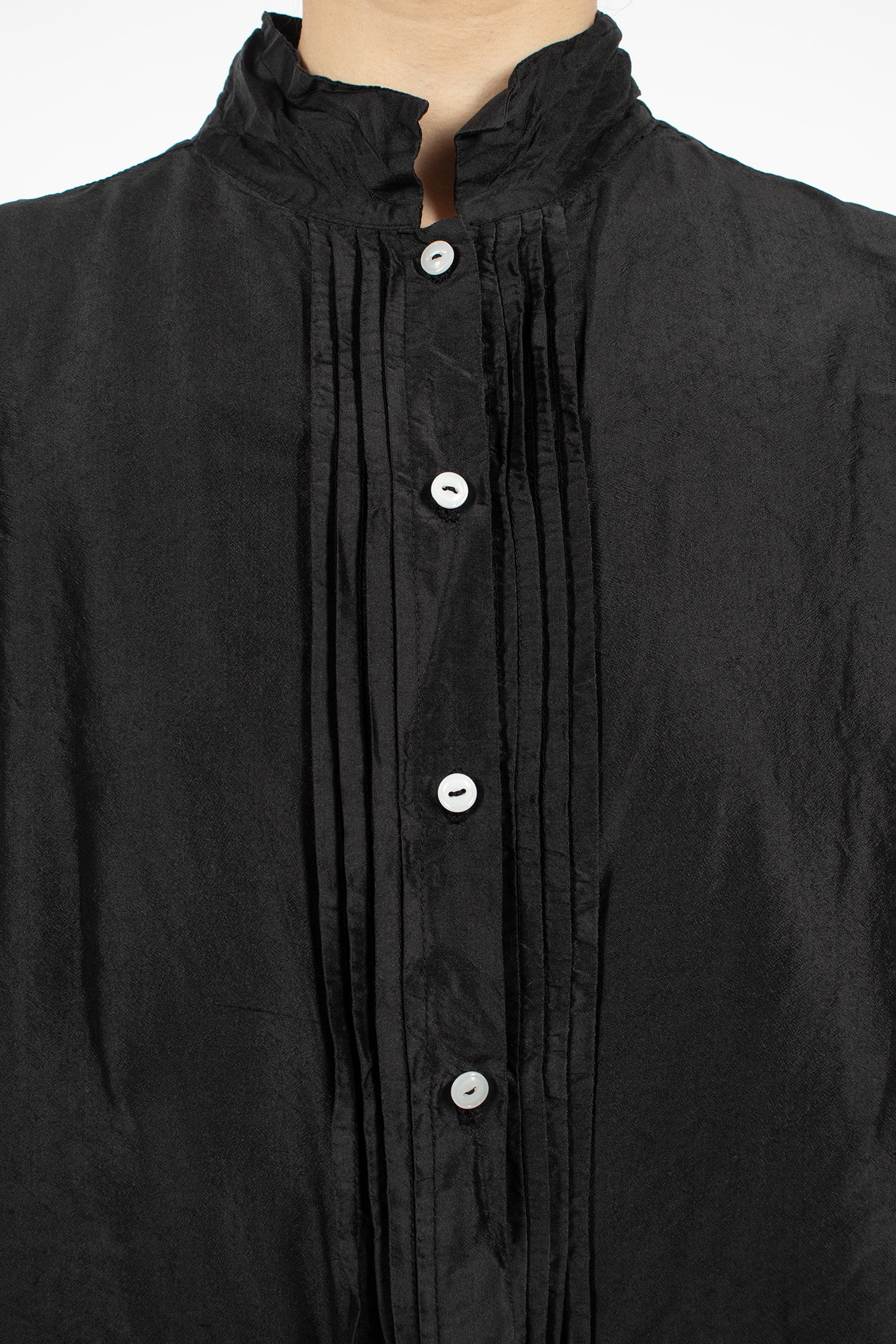 Long Square Silk Shirt Black