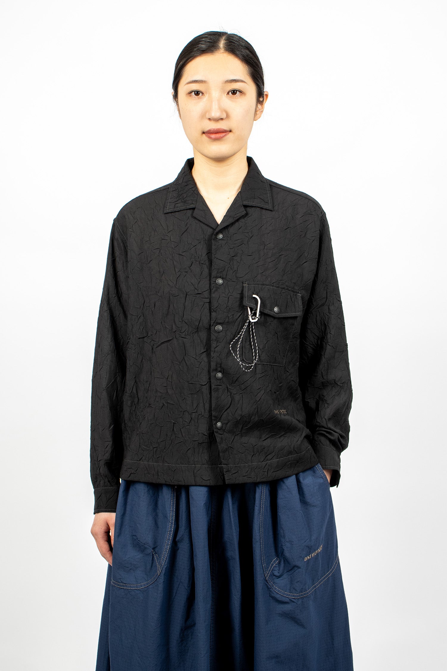Washer Pleated Open LS Shirt Black