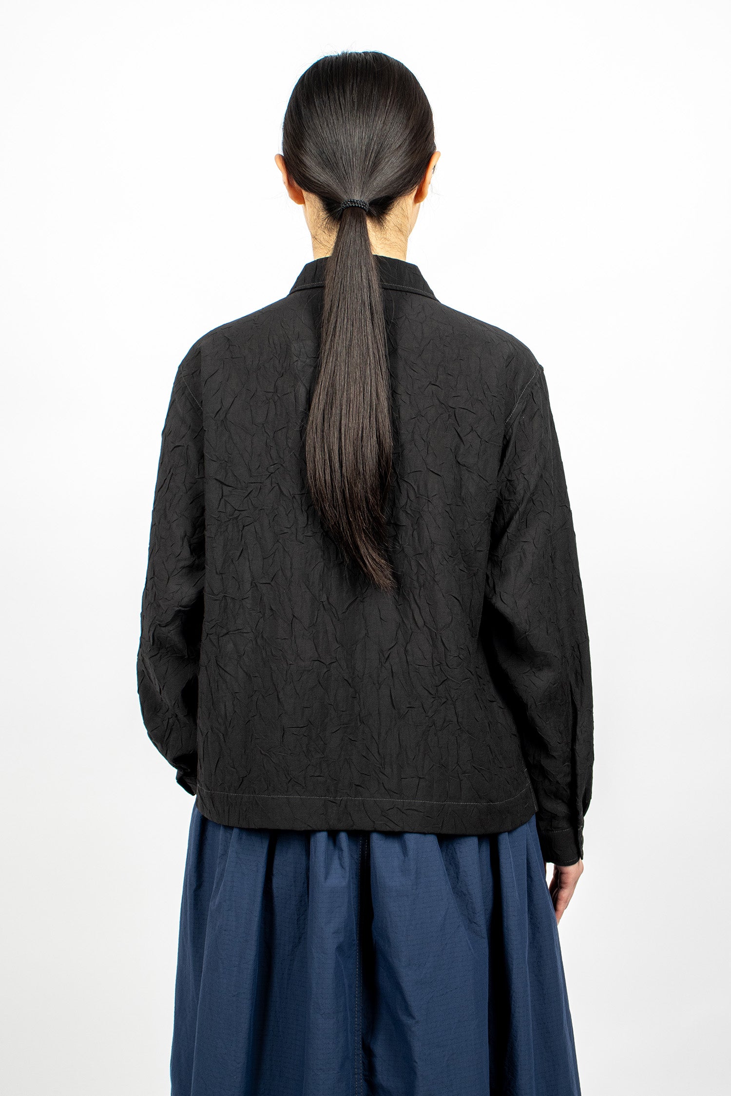 Washer Pleated Open LS Shirt Black