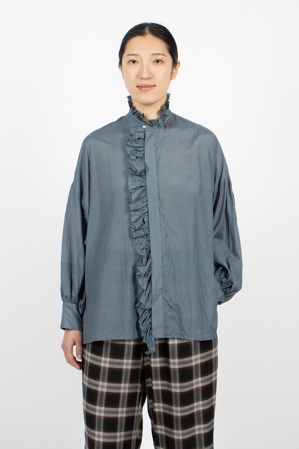 Bishop Sleeve Shirt Greyish Indigo Blue