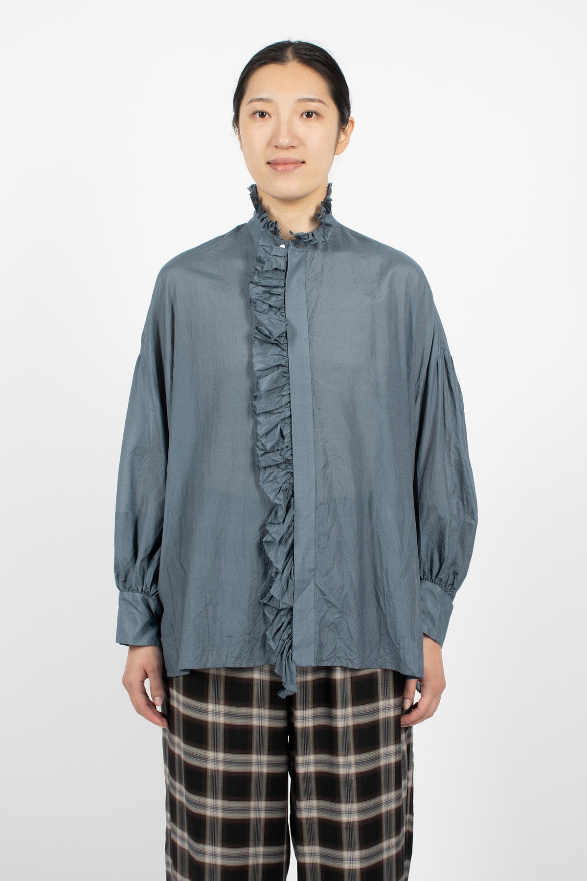 Bishop Sleeve Shirt Greyish Indigo Blue