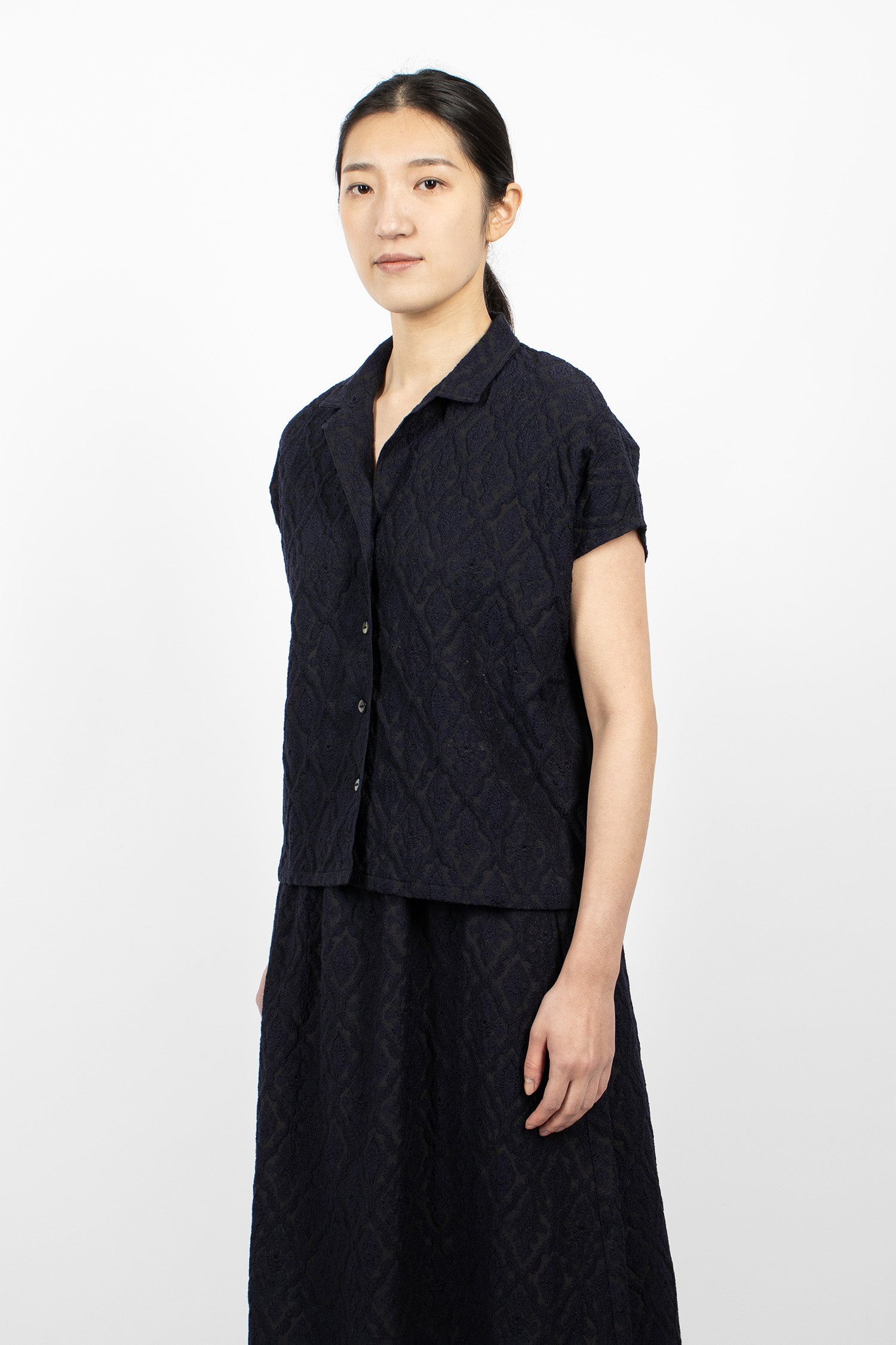 French Sleeve Blouse Dark Navy/Victorian Jacquard