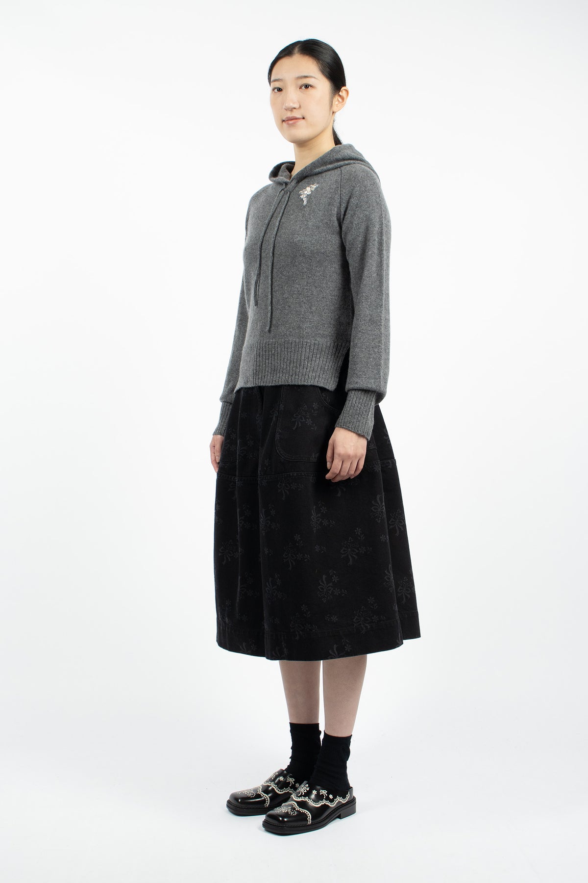 Embellished Utility Hip Bustle Skirt Black/Pearl/Clear