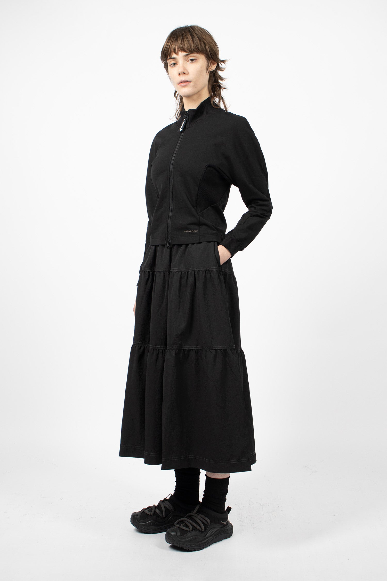 Crinkled Nylon Skirt Black