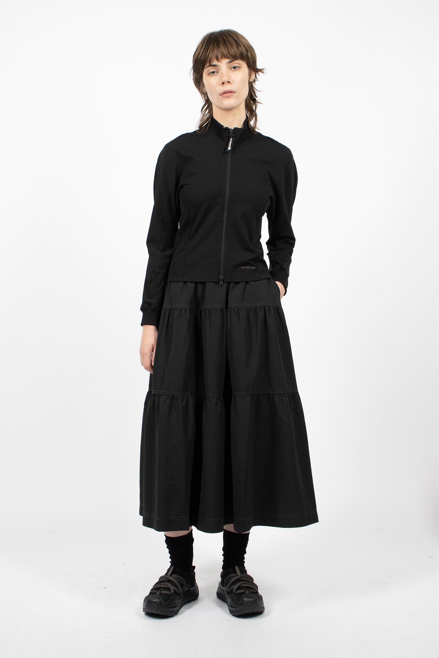 Crinkled Nylon Skirt Black