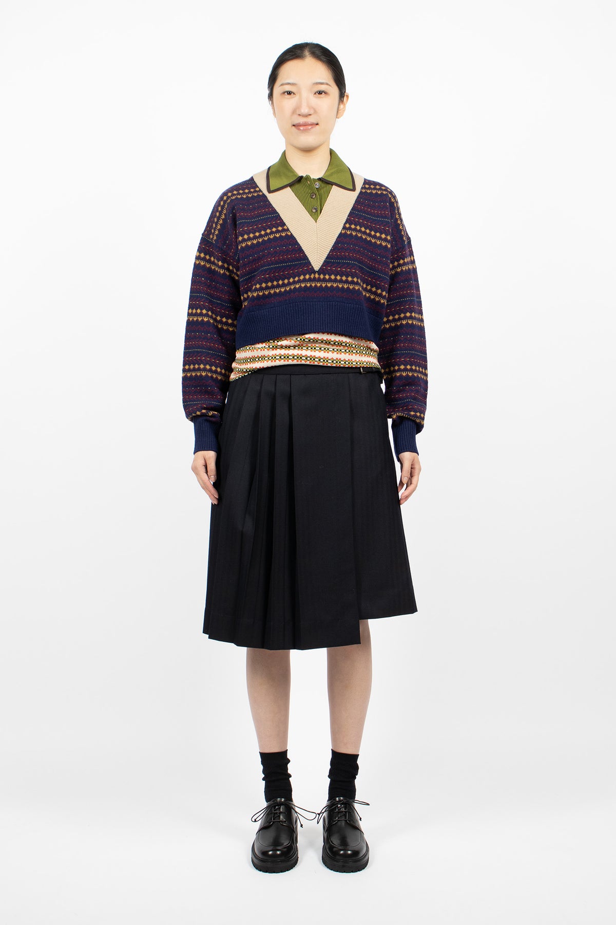 Pleated Wool Kilt Navy