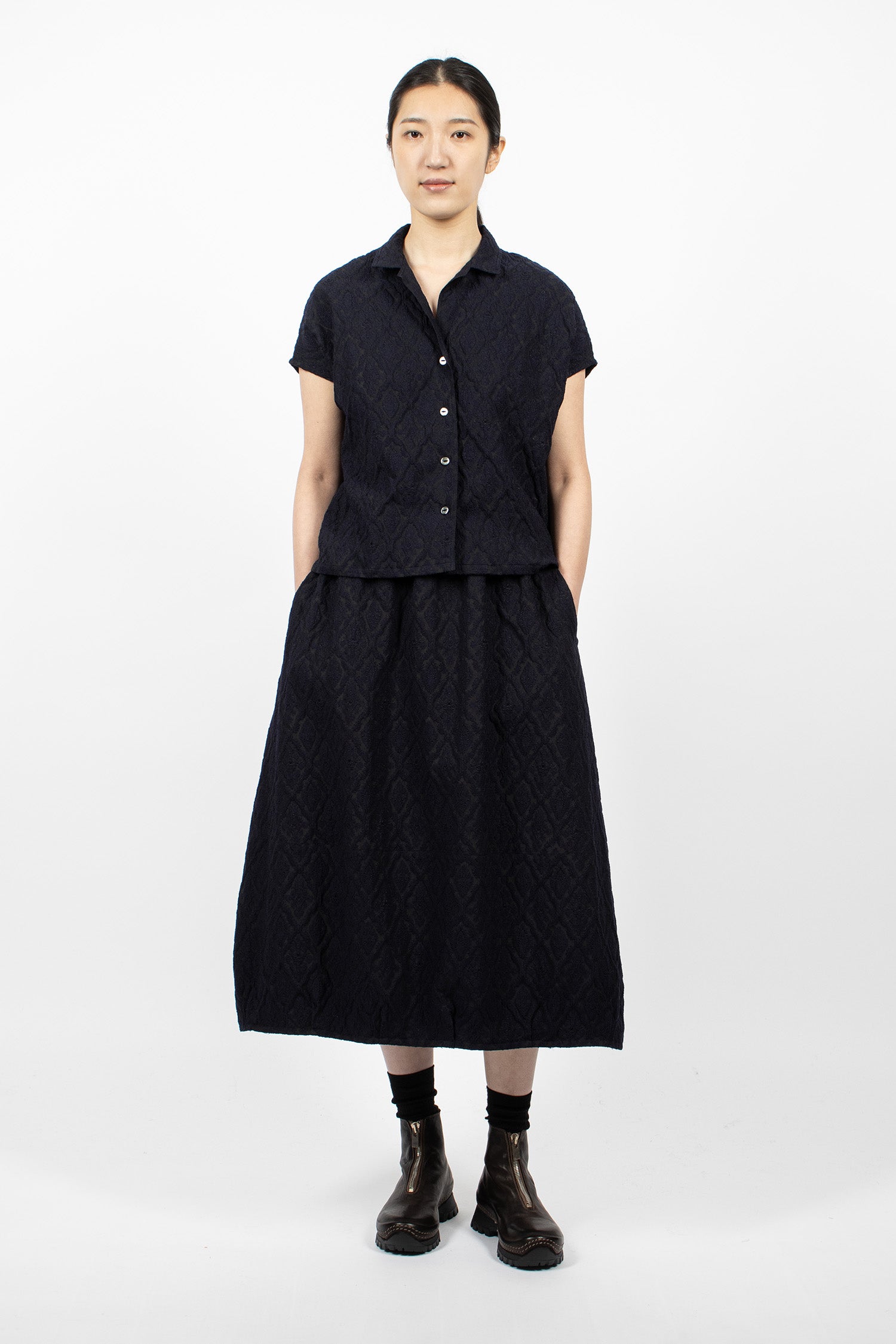 French Sleeve Blouse Dark Navy/Victorian Jacquard