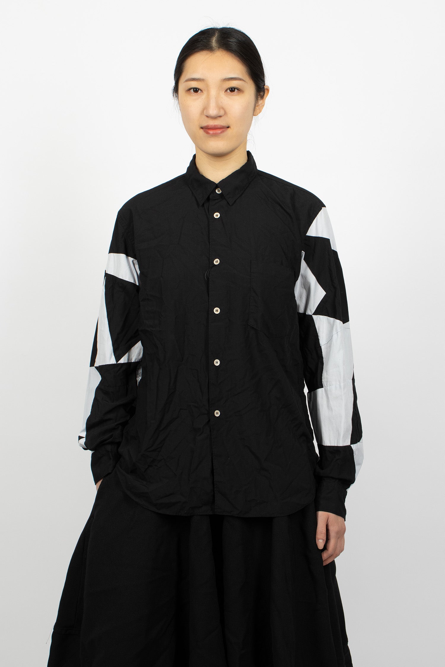 Patchwork Sleeve Shirt Black