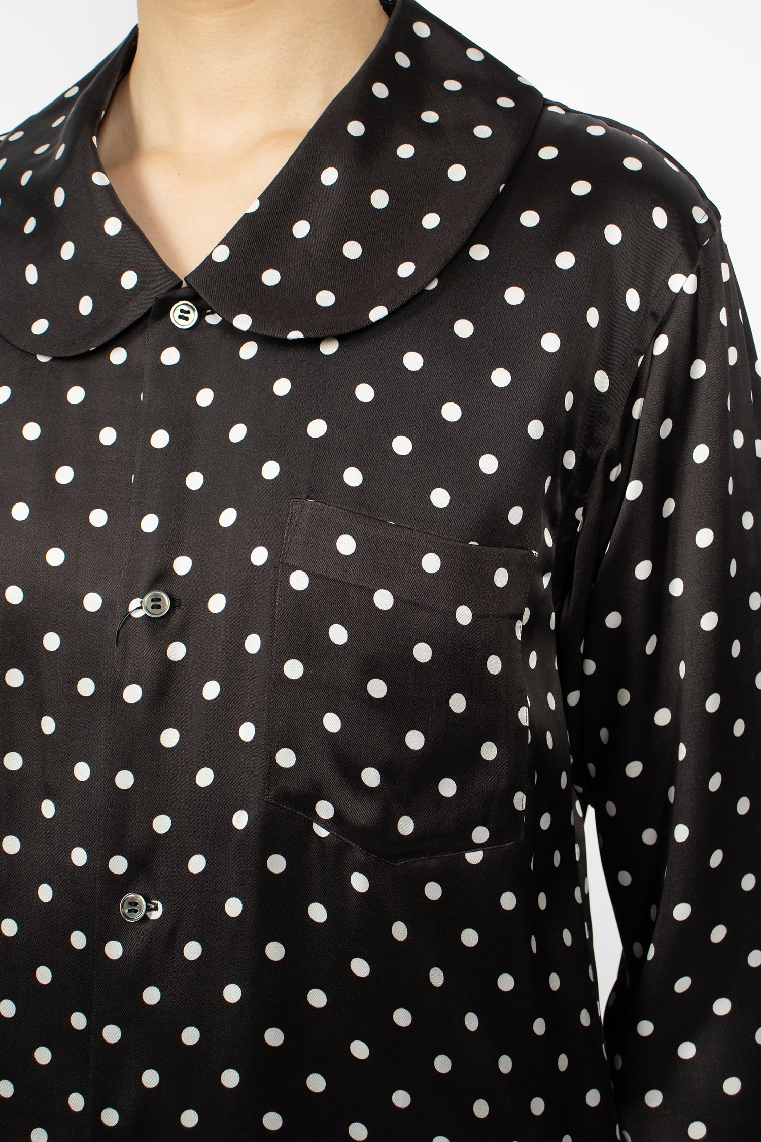 Polka Dot Satin Shirt Black