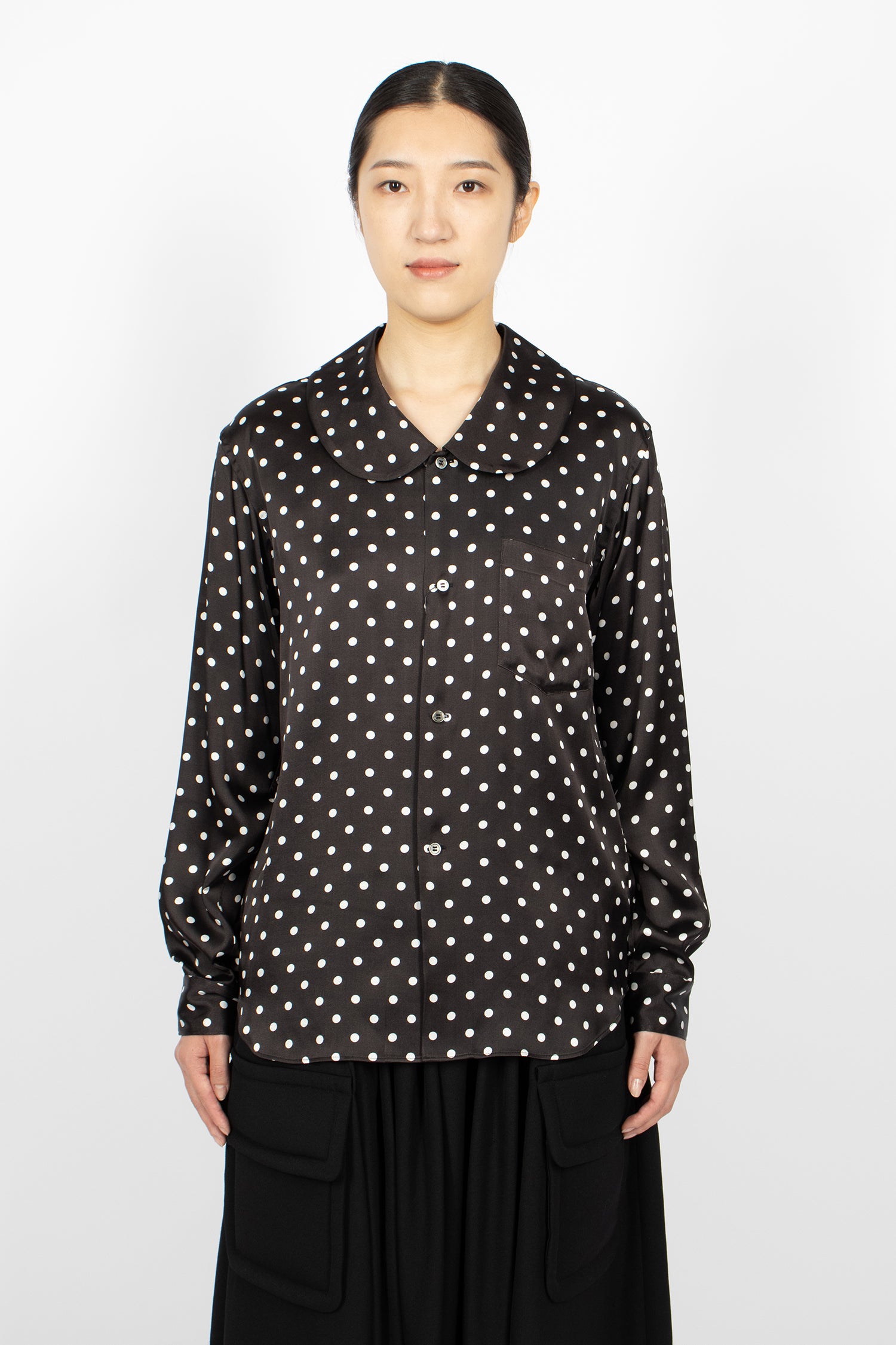 Polka Dot Satin Shirt Black