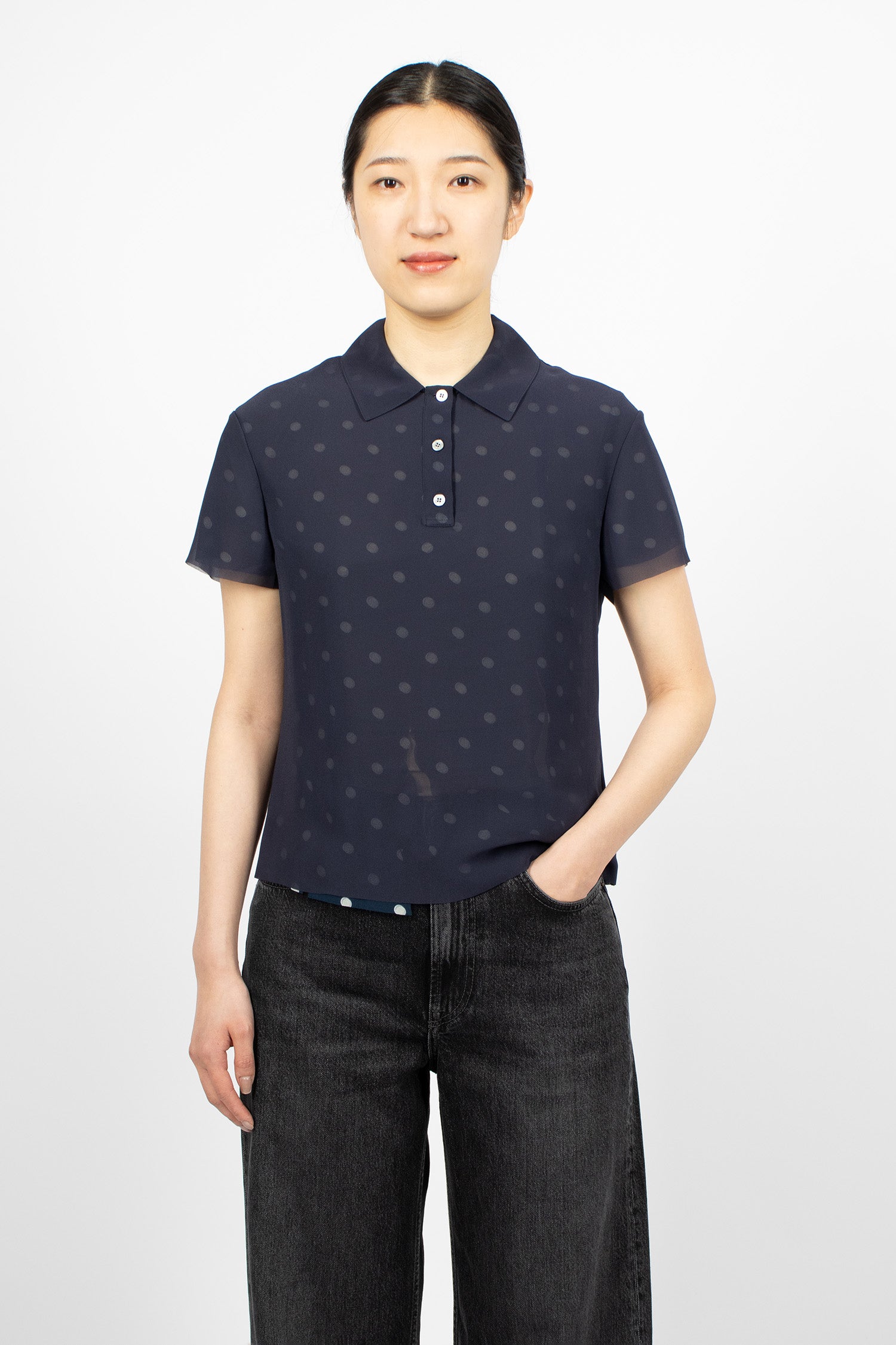 Layered T-Shirt Blouse Navy/White