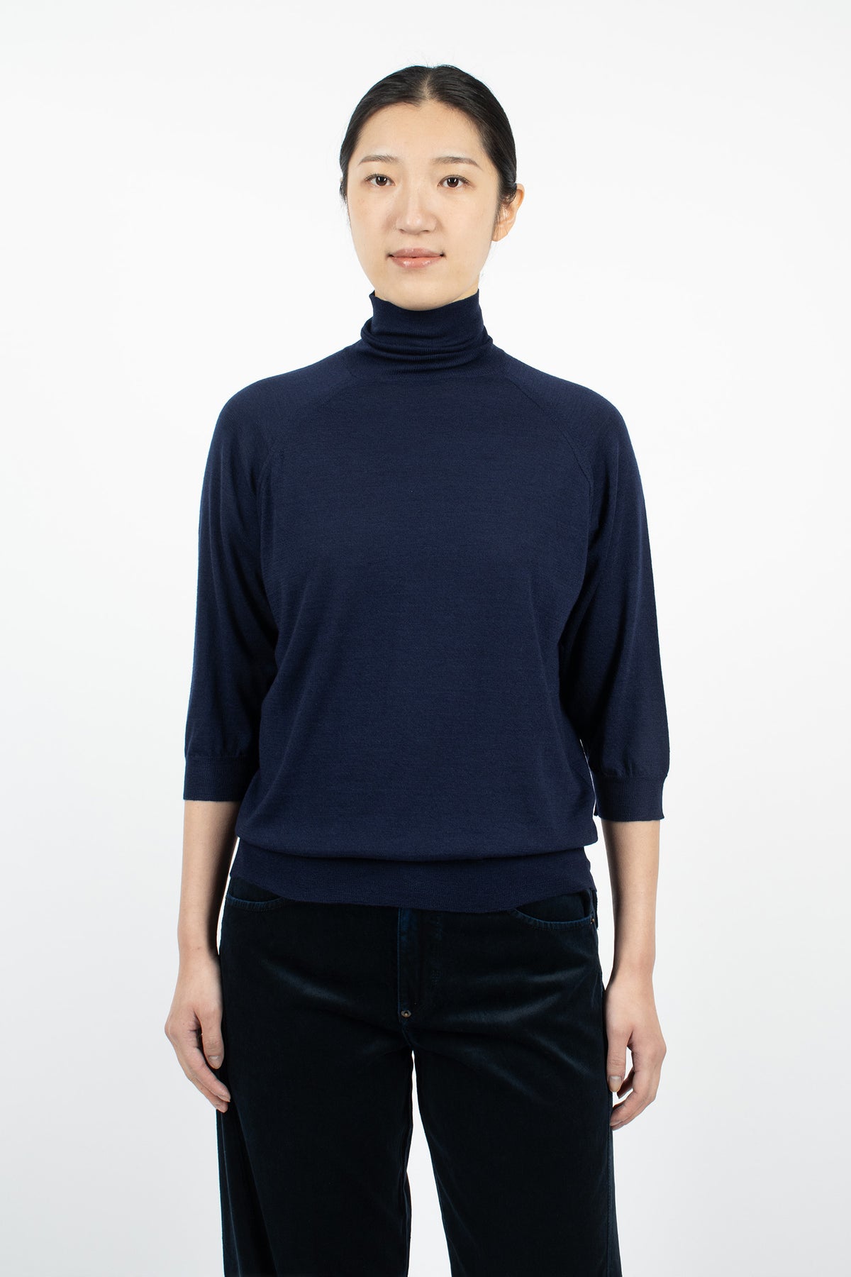 Elbow Sleeve Turtleneck Navy